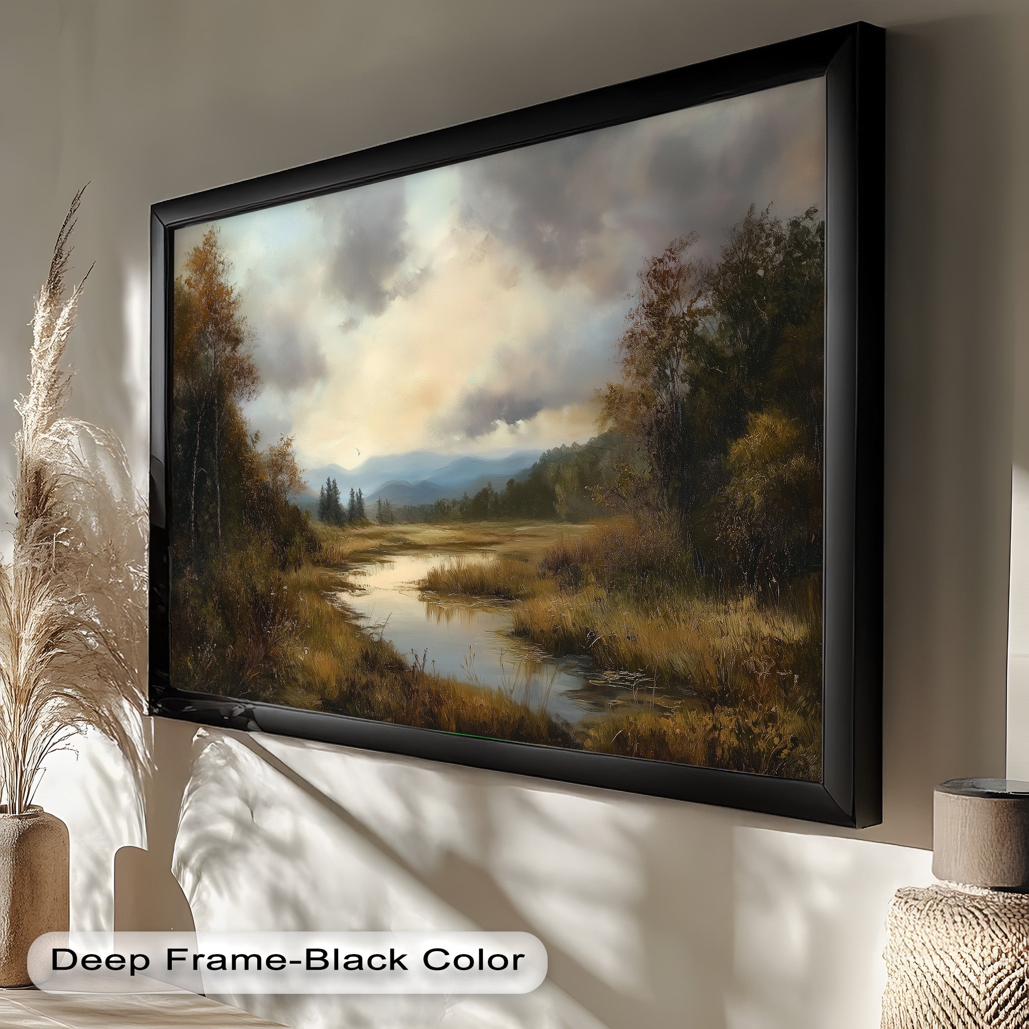 Autumn River Landscape Oil Painting - Handmade Canvas Wall Art for Living Room, Bedroom & Office Decor