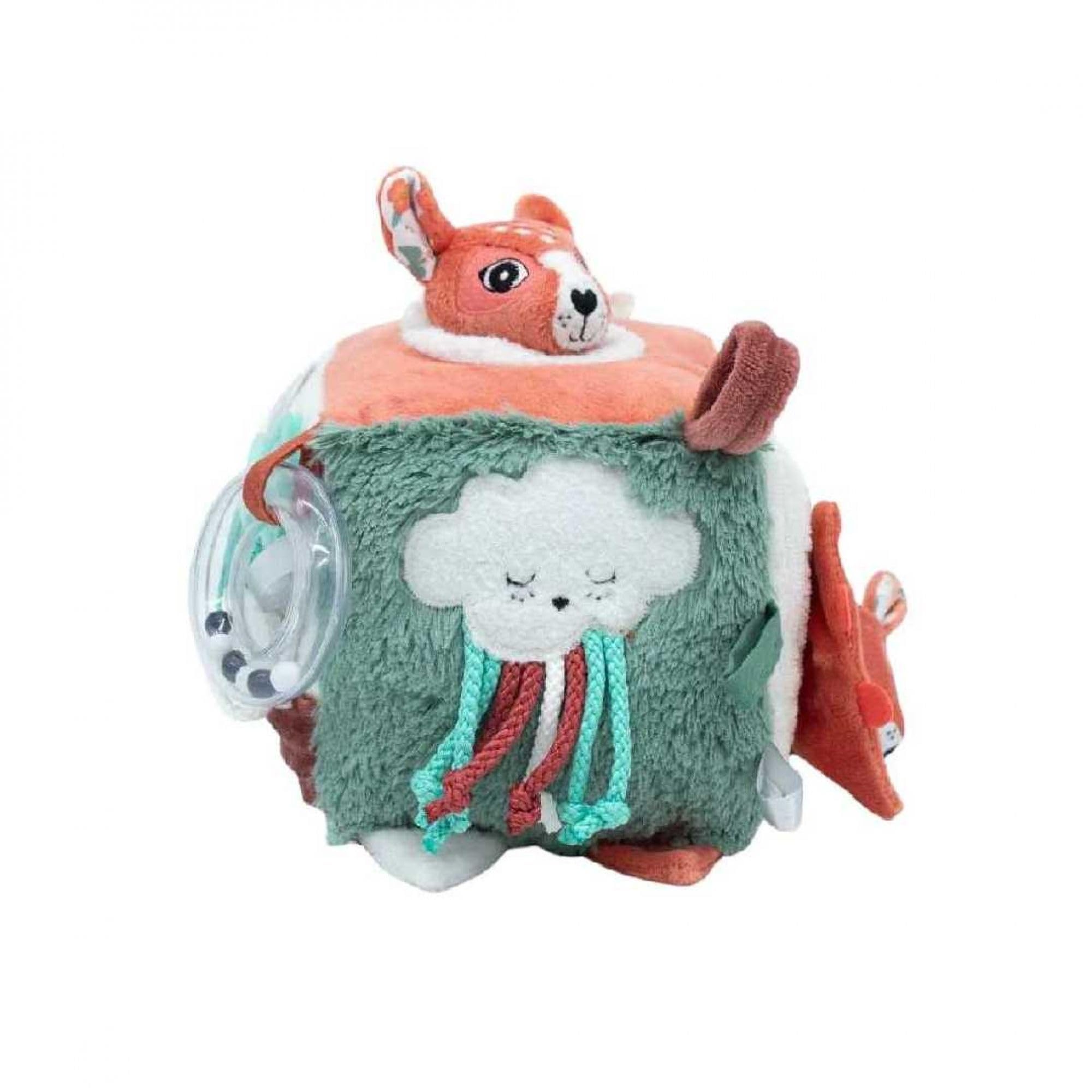 Les Déglingos Melimelos Fabric Activity Cube - Soft Brown Sensory Toy for Babies & Toddlers, Montessori Learning & Play, Perfect for Nursery, Daycare & Home Use (335231)