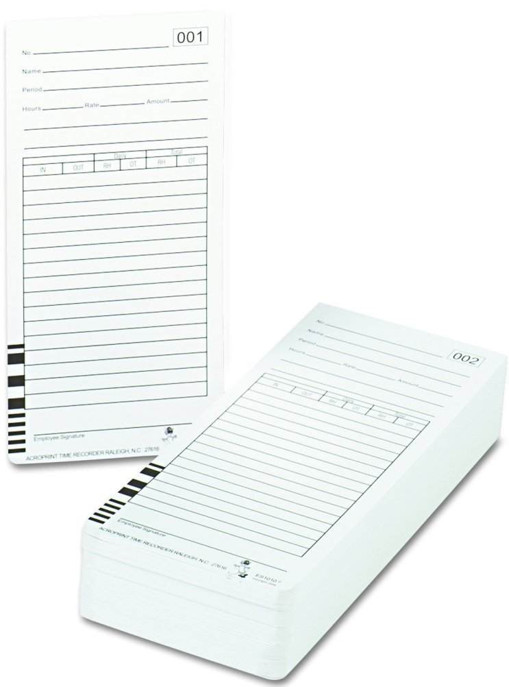 Acroprint 09-9111-000 ES1010 Totalizing Payroll Recorder Time Cards - 6 Packs of 100 (600 Cards Total) for Employee Time Tracking & Payroll Management | Ideal for Small Businesses, Offices & HR Departments