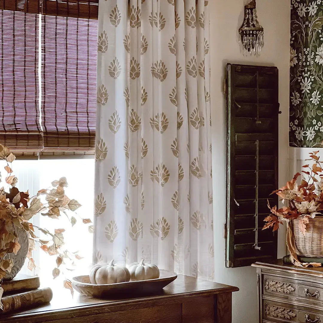 Stefana Silver Print Linen Curtains - Soft Top Blackout Drapes for Living Room & Bedroom Window Treatments