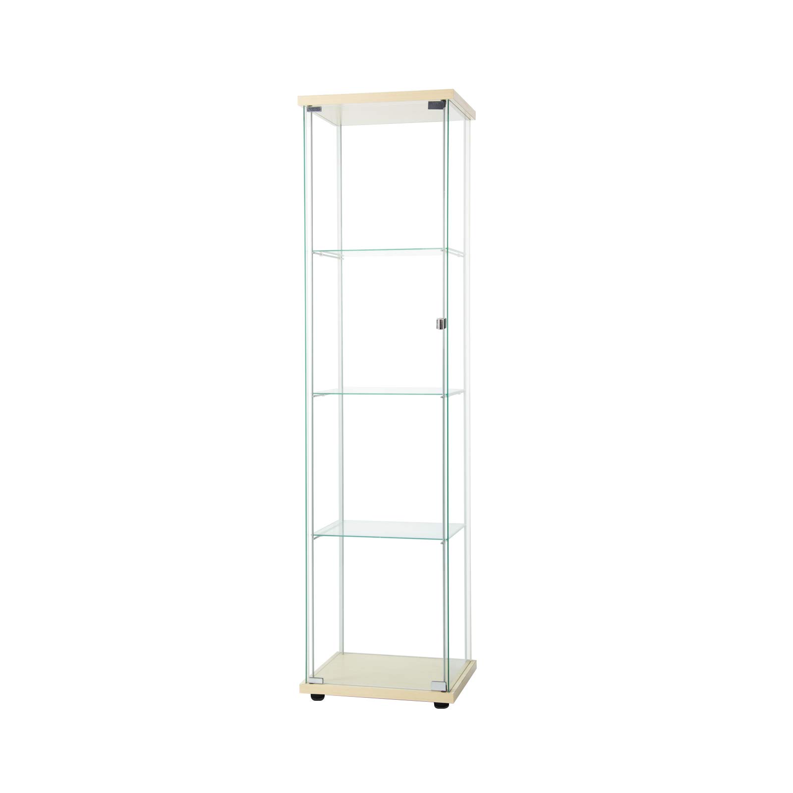 64-Inch Glass Display Cabinet with 4 Shelves & Door - Floor Standing Curio Bookshelf for Living Room, Office, Bedroom - Natural Wood Finish (17