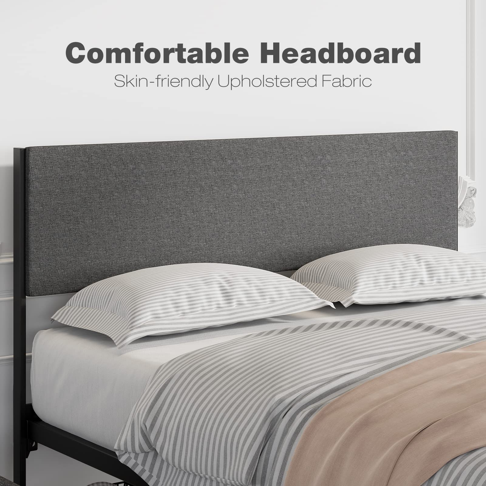 IDEALHOUSE Queen Size Bed Frame with 2 Storage Drawers - Upholstered Platform Bed with Headboard & Steel Slat Support, No Box Spring Needed - Perfect for Small Bedrooms & Guest Rooms