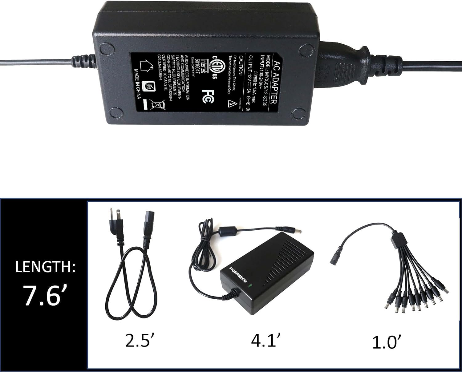 TIGERSECU 12V 5A Security Camera Power Adapter with 9-Way Splitter - 100V-240V 2.1x5.5mm Power Supply for Lorex, Samsung, Q-See, Night Owl, Swann, Annke IP & BNC Cameras - Ideal for Home & Business Surveillance Systems