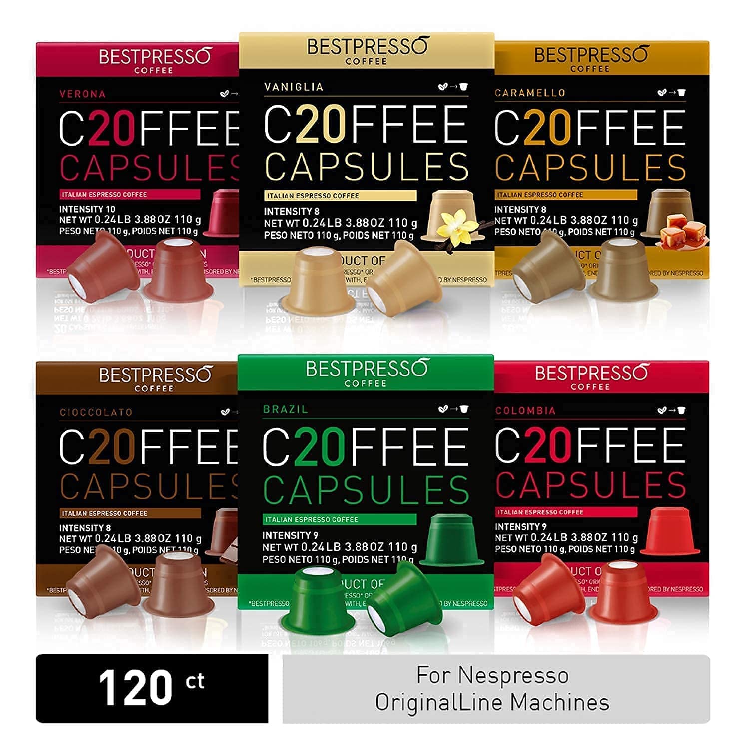 Bestpresso Coffee Pods for Nespresso Original - 240 Capsules Variety Pack (Flavored & Unflavored) | Perfect for Office, Home Brewing & Gifts