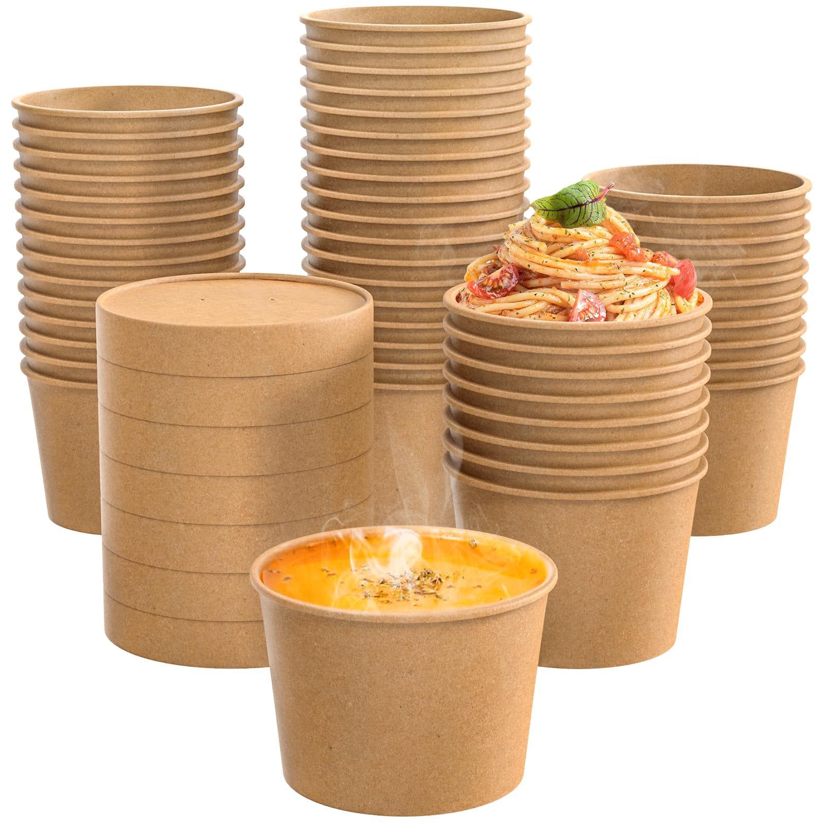 250-Pack 12 oz Kraft Paper Soup Containers with Vented Lids | Disposable Hot/Cold Food Containers for Restaurants & Meal Prep | Ideal for Salads, Stews, Yogurt, Ice Cream & Desserts | Perfect for Takeout, Catering & Home Use