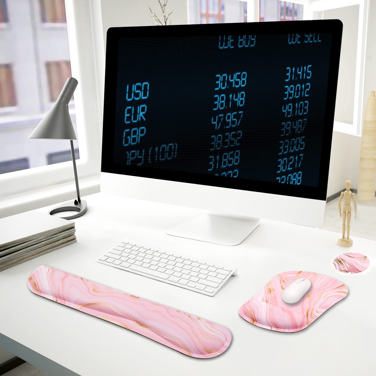 Ergonomic Keyboard & Mouse Wrist Rest Set - Memory Foam Support for Office & Gaming - Pink Fluid Design