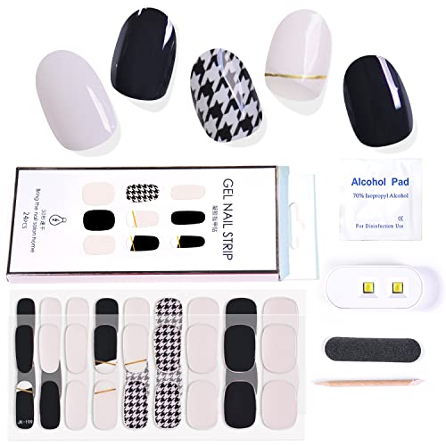 KING HORSE Semi-Cured Gel Nail Strips Kit with UV Nail Lamp - 36 Pcs DIY Nail Polish Strips, Waterproof & Long-Lasting Nail Wraps for Women - Perfect for Home Manicure, Salon-Quality Nails & Gift Giving