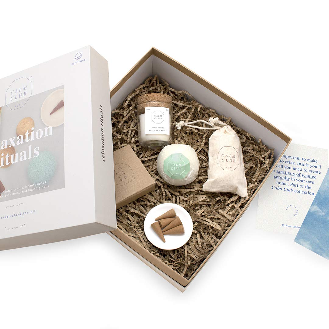 Calm Club Relaxation Gift Set - Lavender Scented Candles, Incense Cones, Bath Bombs & Stress Relief Balls | Aromatherapy Self Care Kit for Women & Adults | Perfect for Spa Nights, Meditation & Stress Relief Gifts