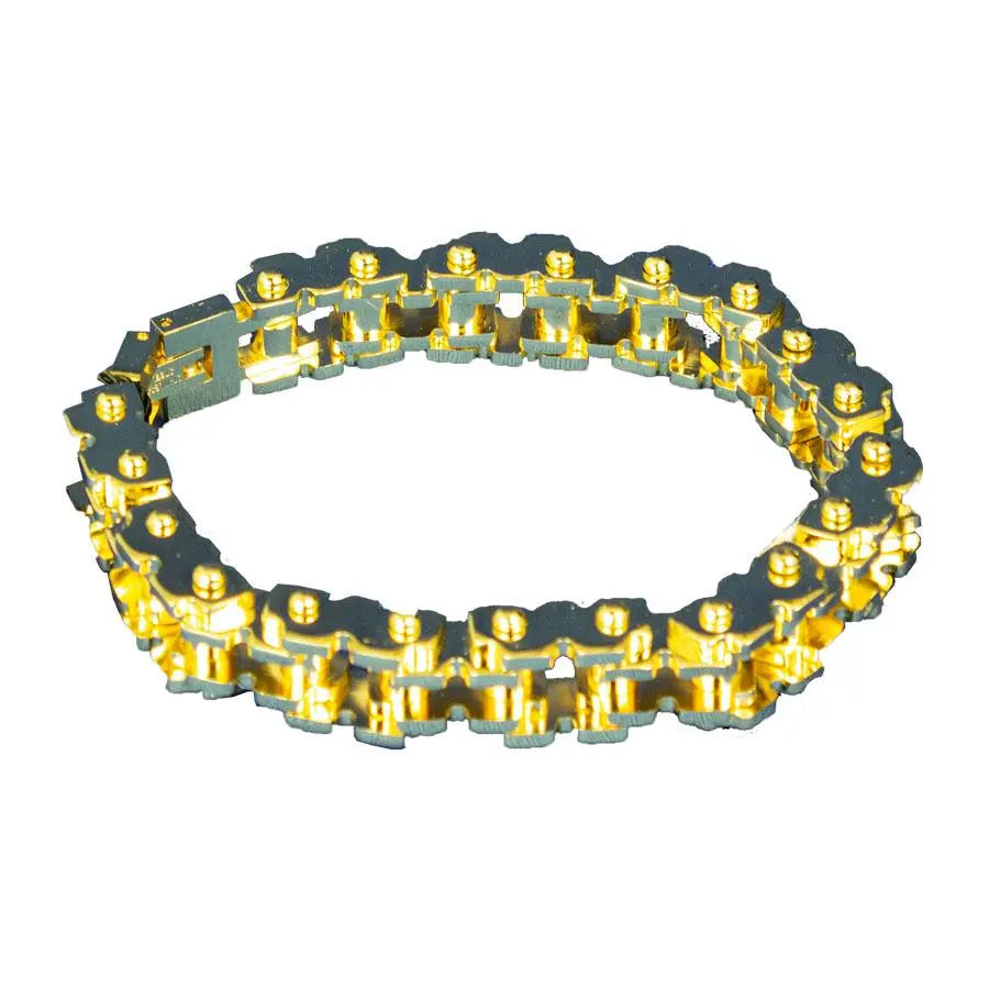 Open Road Men's Stainless Steel Gold Bike Chain Bracelet - Fashionable Unisex Jewelry for Bikers & Urban Style - Perfect for Gifts, Parties and Everyday Wear