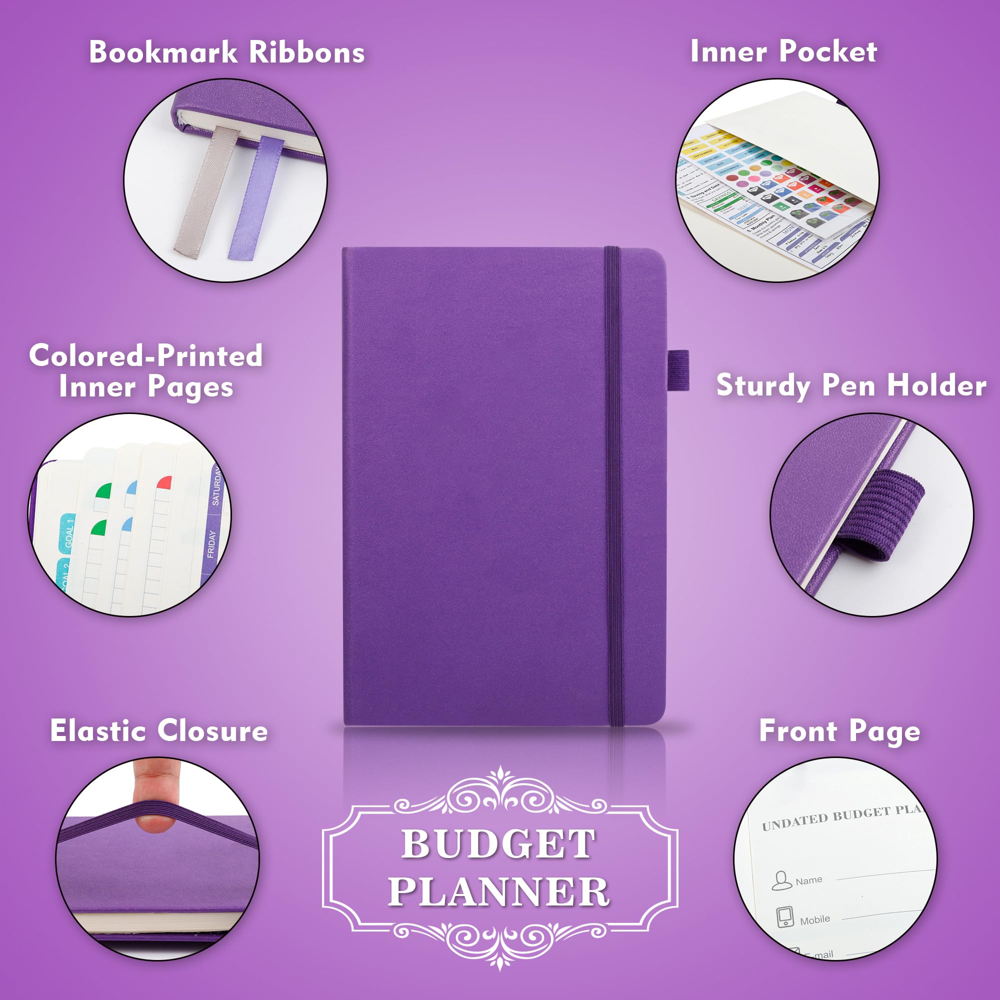 2025 Monthly Budget Planner - Undated Financial Organizer with Expense Tracker, Budget Envelopes & Stickers | A5 Purple Hardcover Money Journal for Bill Tracking | Perfect for Personal Finance Management, Savings Goals & Debt Payoff Planning