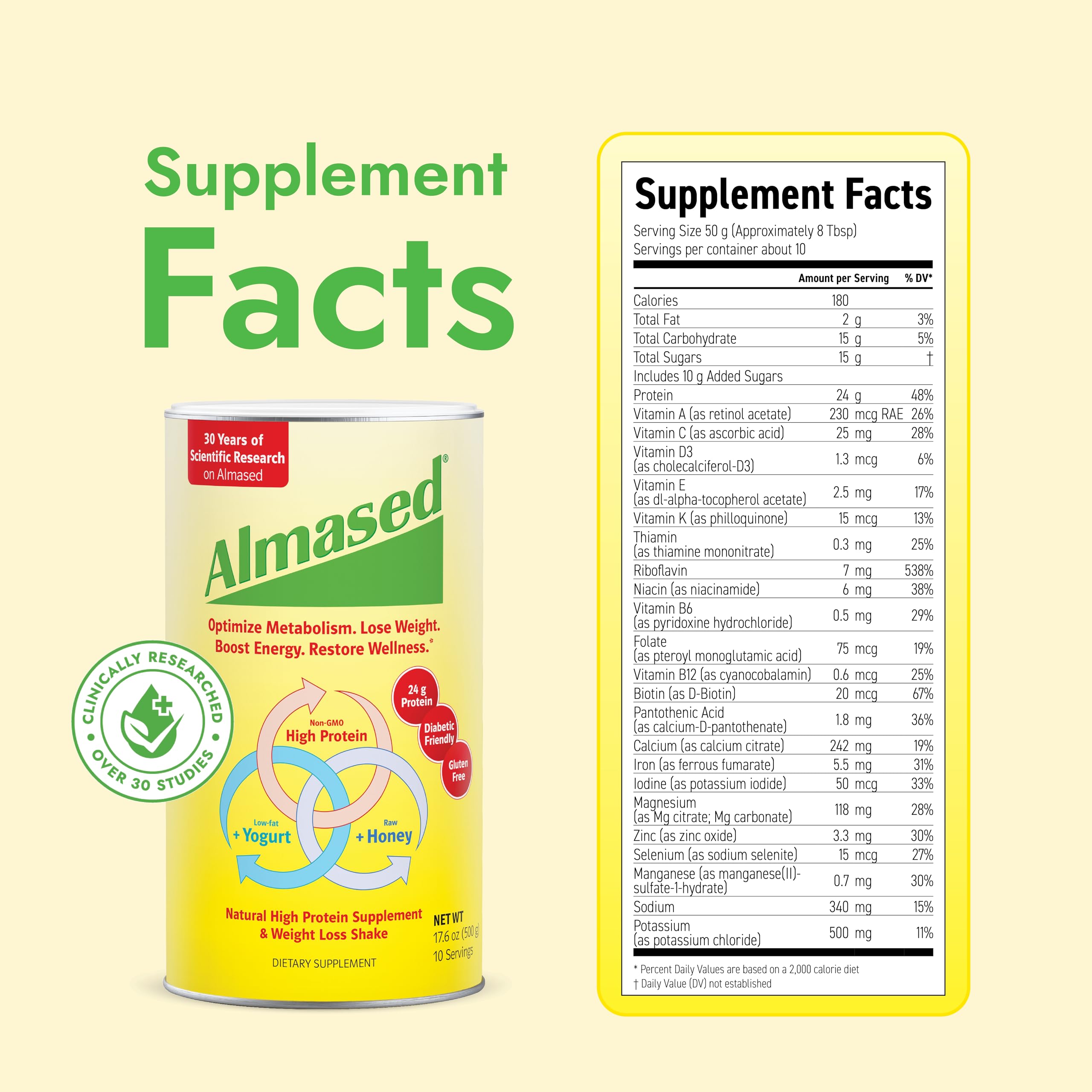 Almased High Protein Powder for Weight Loss - 27g Protein per Serving, Natural Meal Replacement Shake for Men & Women, Original Flavor (3 x 17.6oz Cans + Scoop Included) | Supports Weight Management, Muscle Recovery & Healthy Lifestyle