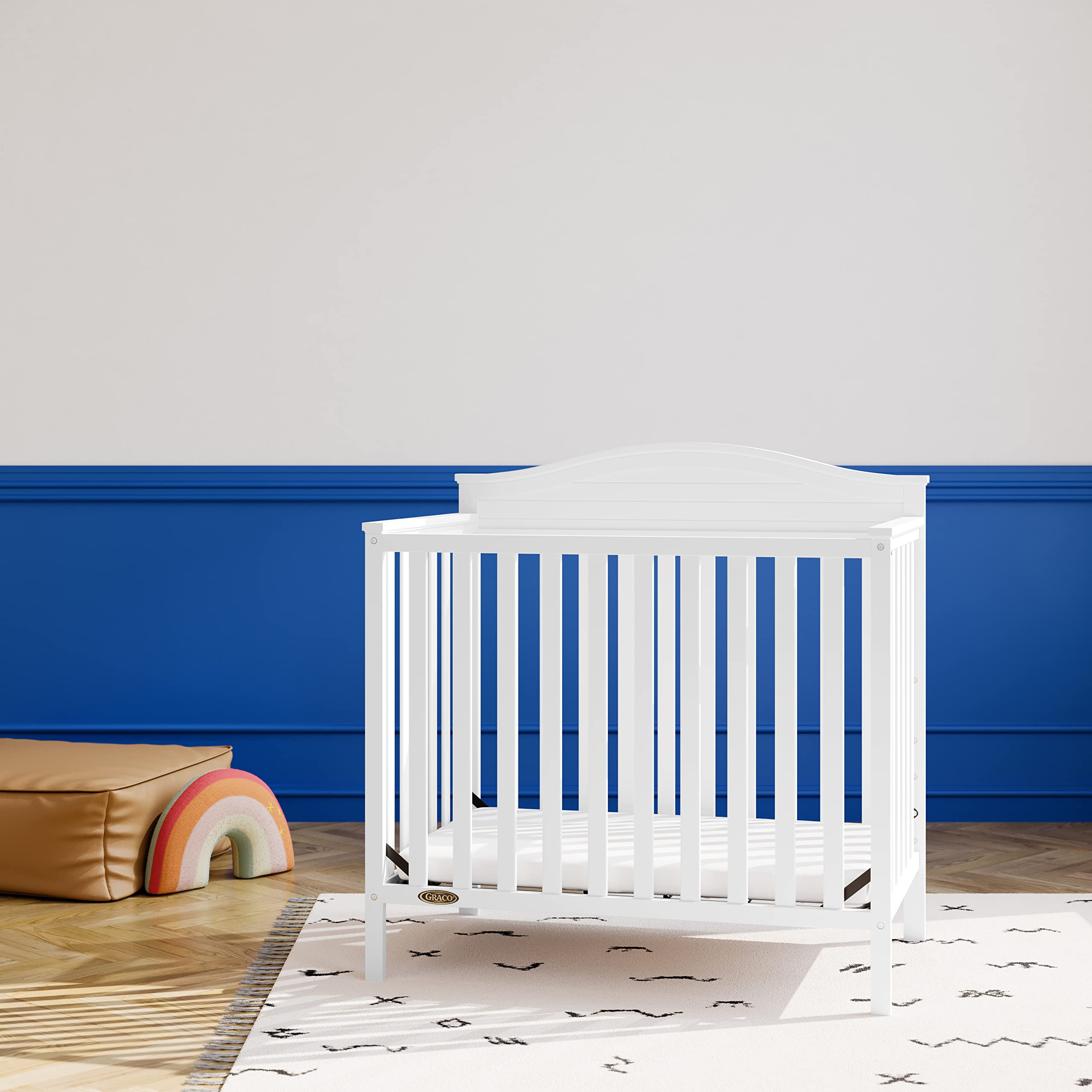 Graco Stella 4-in-1 Convertible Mini Crib with Mattress - White Nursery Furniture | Converts to Twin Bed with Headboard & Footboard | Includes 2.5