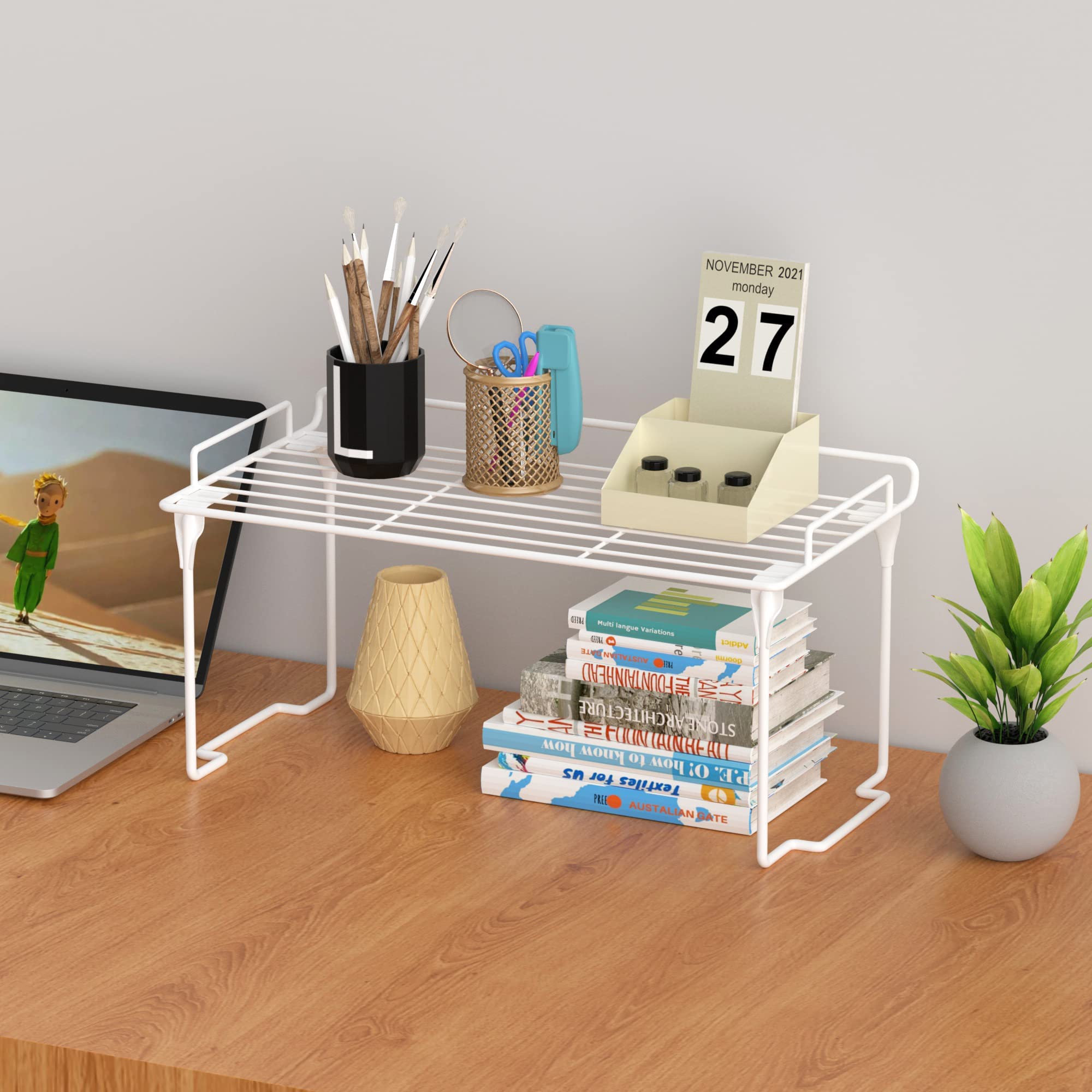 RedRubbit Stackable Foldable Kitchen Cabinet Organizer Shelf - 2 Pack Spice Rack for Counter, Pantry, Bathroom & Cupboard Storage - Perfect for Small Space Organization & Home Decluttering