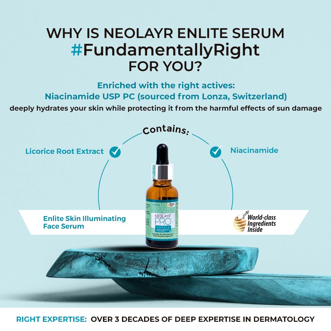 Neolayr Pro Enlite Skin Illuminating Face Serum with Niacinamide - Brightening Formula for Dark Spots & Pigmentation Treatment - 30ml | Perfect for Daily Skincare Routine & Nighttime Repair