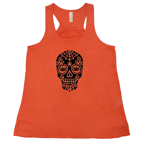 Skull With Pumpkin Eyes T-Shirt - Halloween Graphic Tee for Men & Women - Spooky Casual Wear for Parties & Costumes