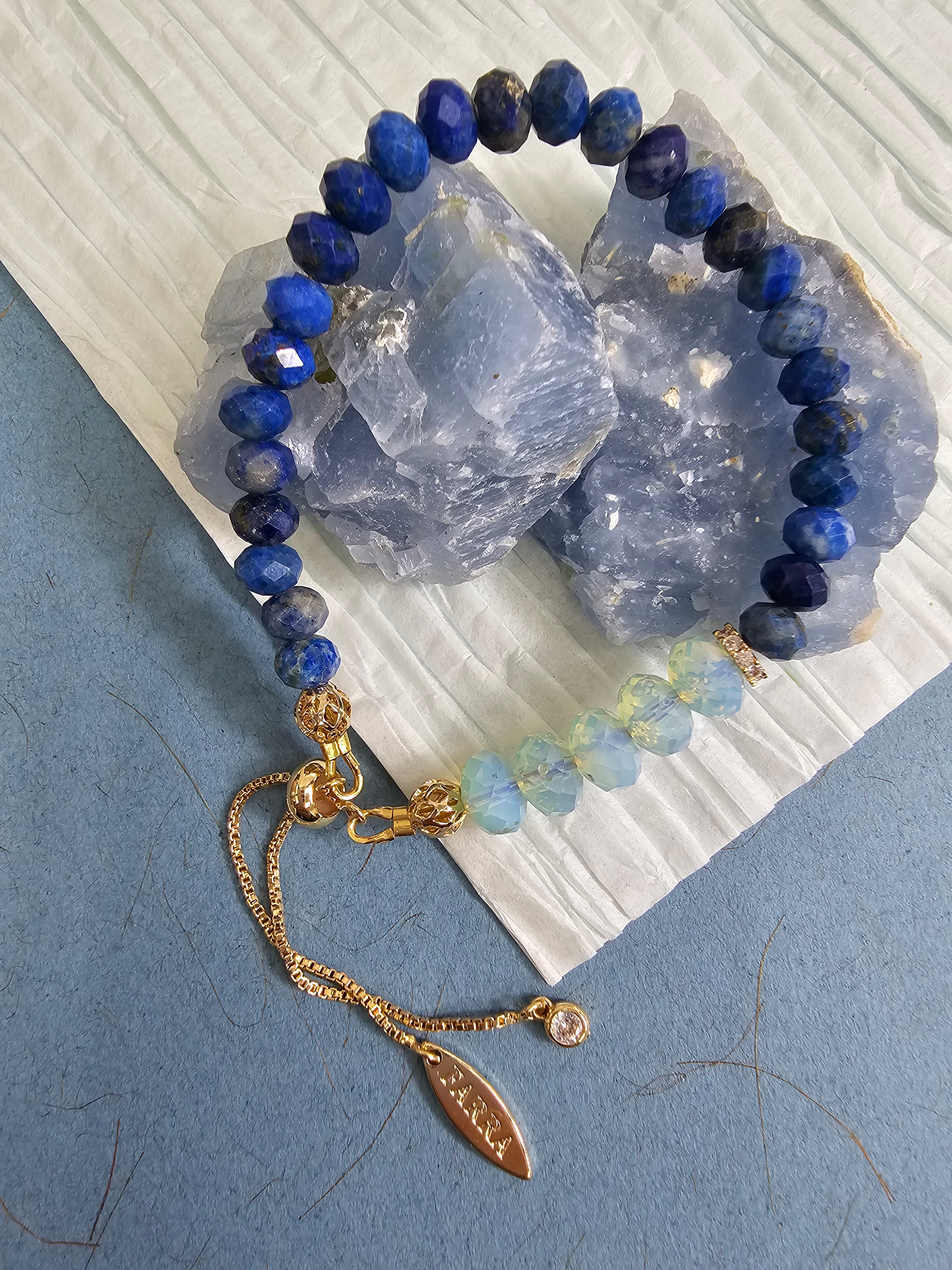Natural Lapis Lazuli and Opal Adjustable Bracelet for Women - Handmade Boho Jewelry, Spiritual Healing Stone, Gift for Her - Perfect for Yoga, Meditation & Everyday Wear