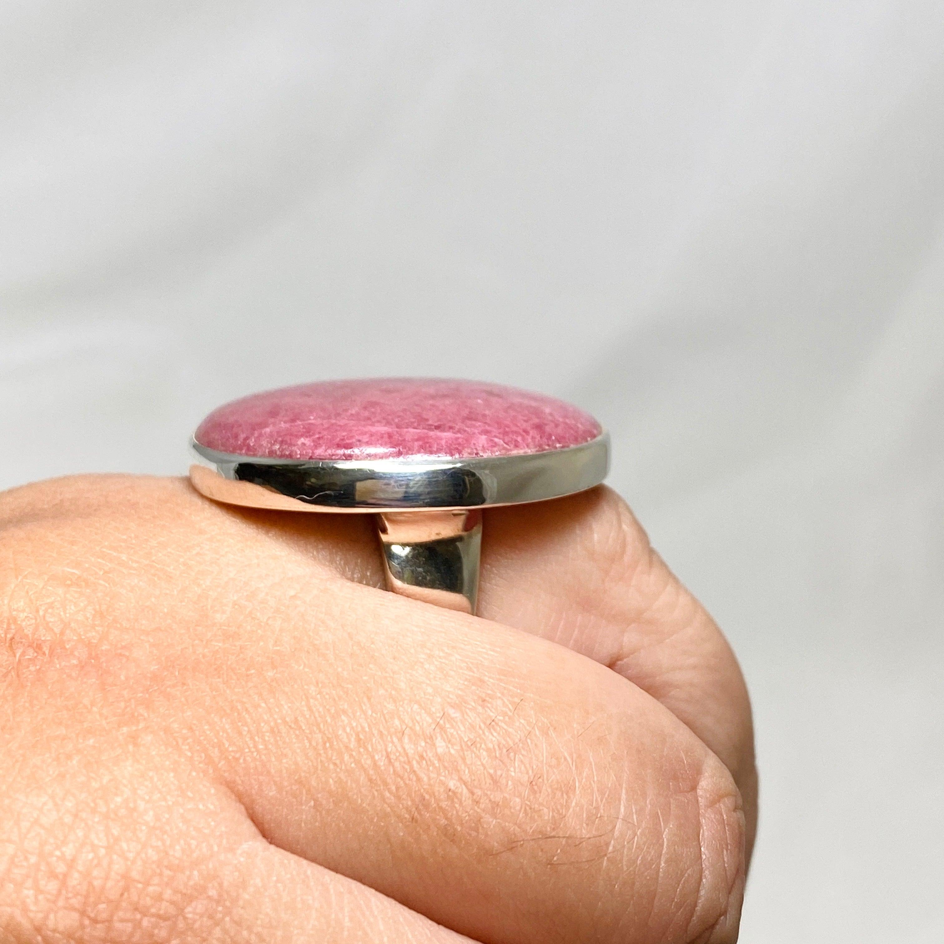 Rhodonite Round Ring Size 11 - Natural Pink Stone Jewelry for Women, Handmade Sterling Silver Band (KRGJ3207) | Perfect for Gifts, Weddings & Everyday Wear
