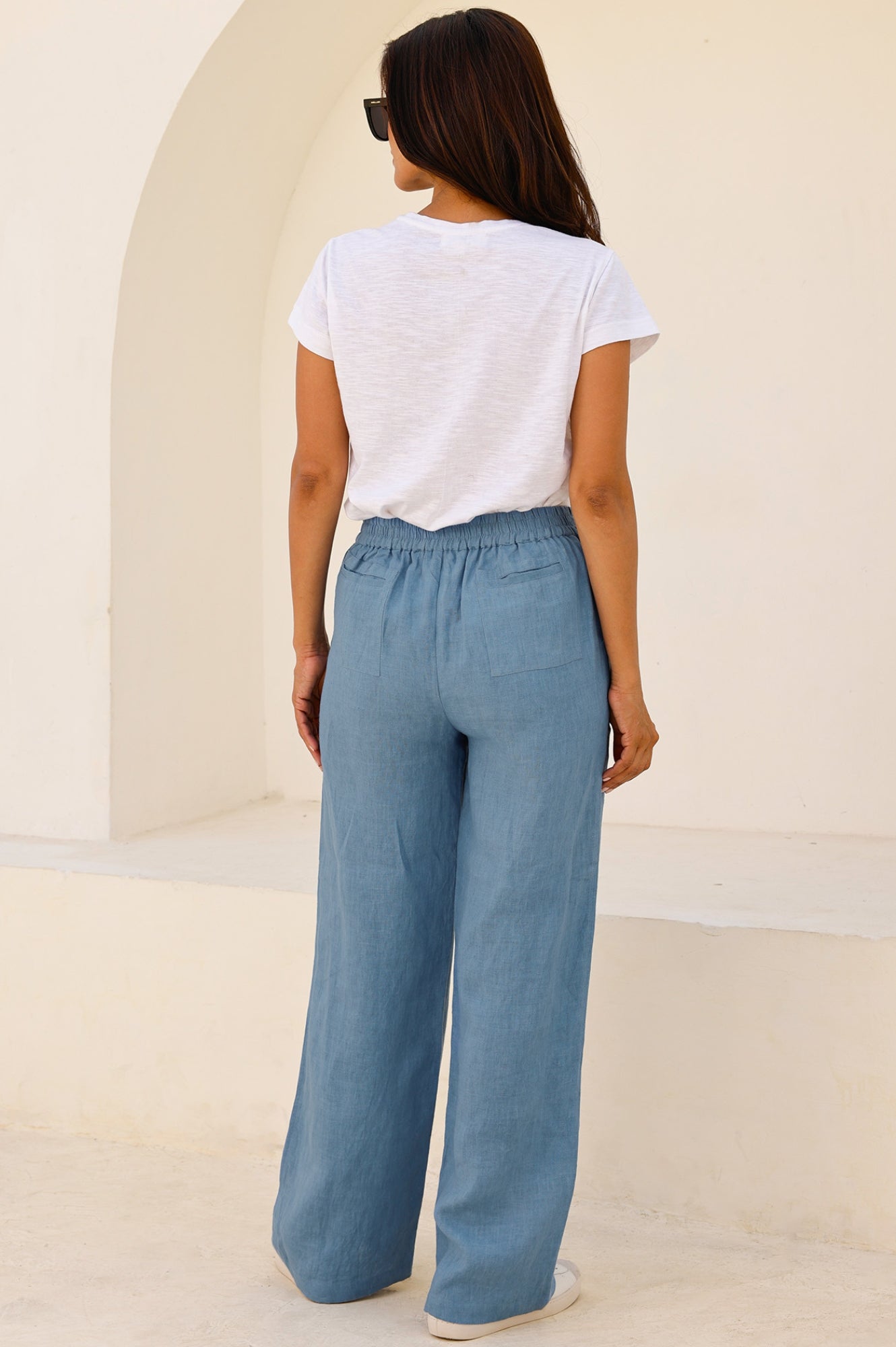 Breathable Wide Leg Linen Pants for Women - Lightweight Summer Casual Trousers in Blue & Grey | Perfect for Beach, Vacation and Boho Style Outfits