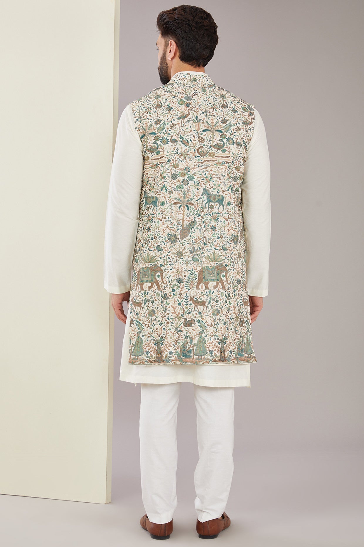 Exquisite Kashmiri Embroidered Long Open Shrug - Elegant Handmade Chiffon Cover-Up for Women | Perfect for Weddings, Parties & Evening Events