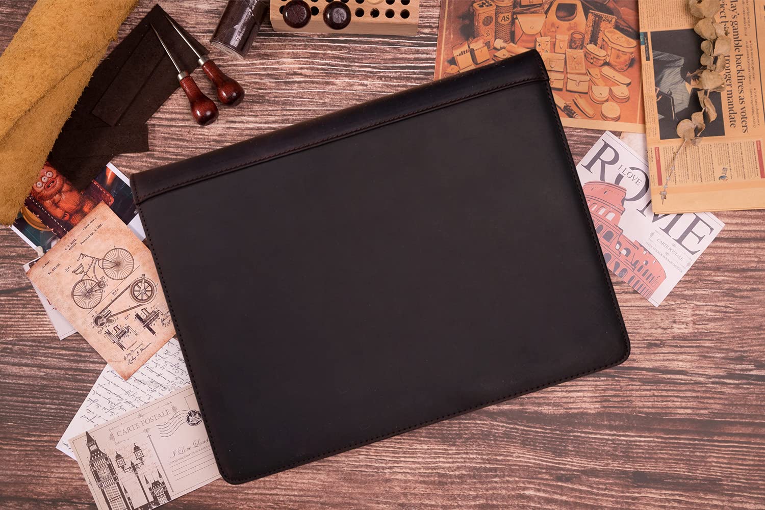 Personalized Business Binder - Custom Monogram Engraved Portfolio for Professionals | Unique Birthday & New Career Gifts | Dark Brown Leather Organizer | Perfect for Office Meetings, Client Presentations & Executive Gifting