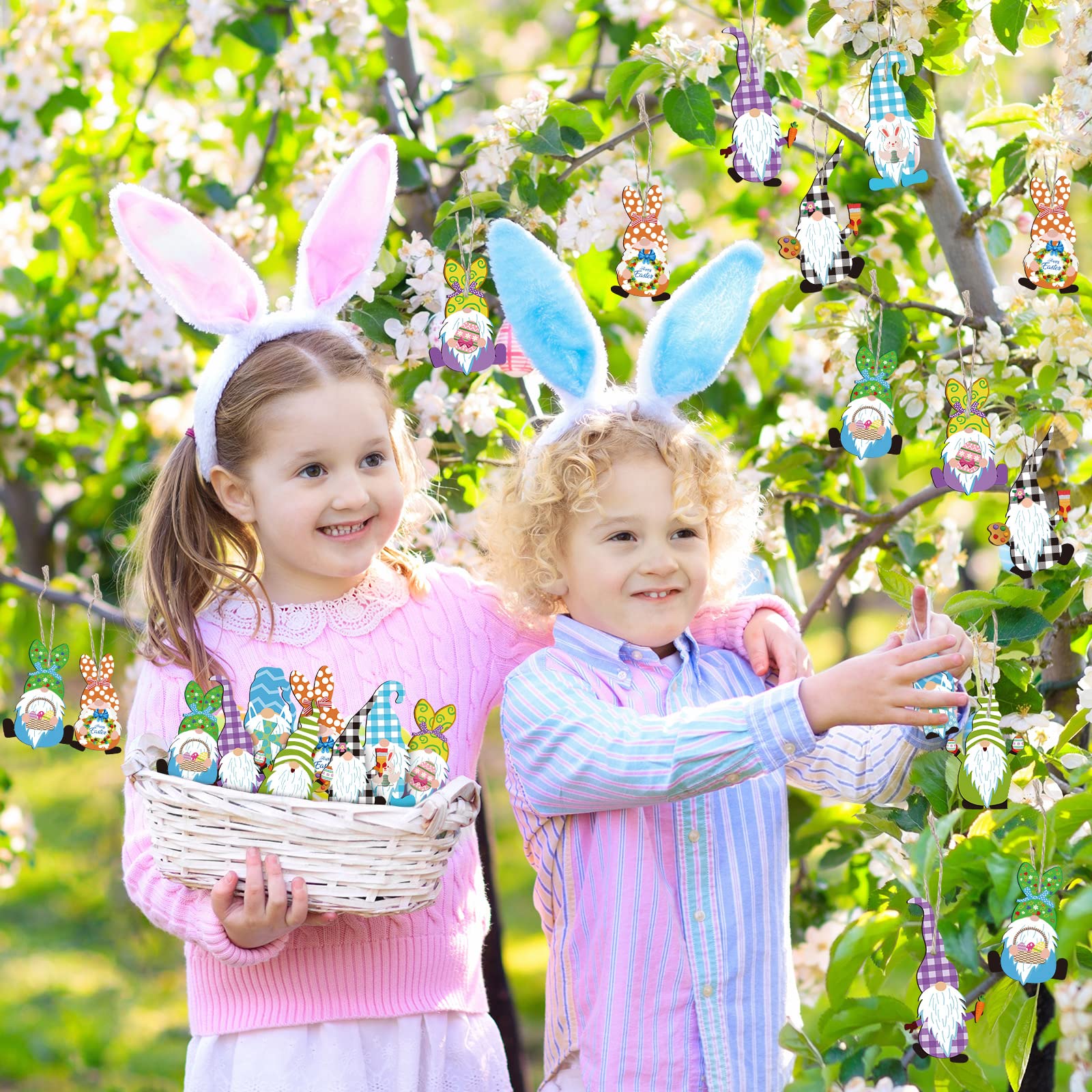40-Piece Easter Wooden Gnome Ornaments Set - Spring Bunny Gnomes & Elf Decor for Easter Tree, Hanging Party Decorations - Perfect for Easter Celebrations, Home Decor, and Spring Festival Gifts