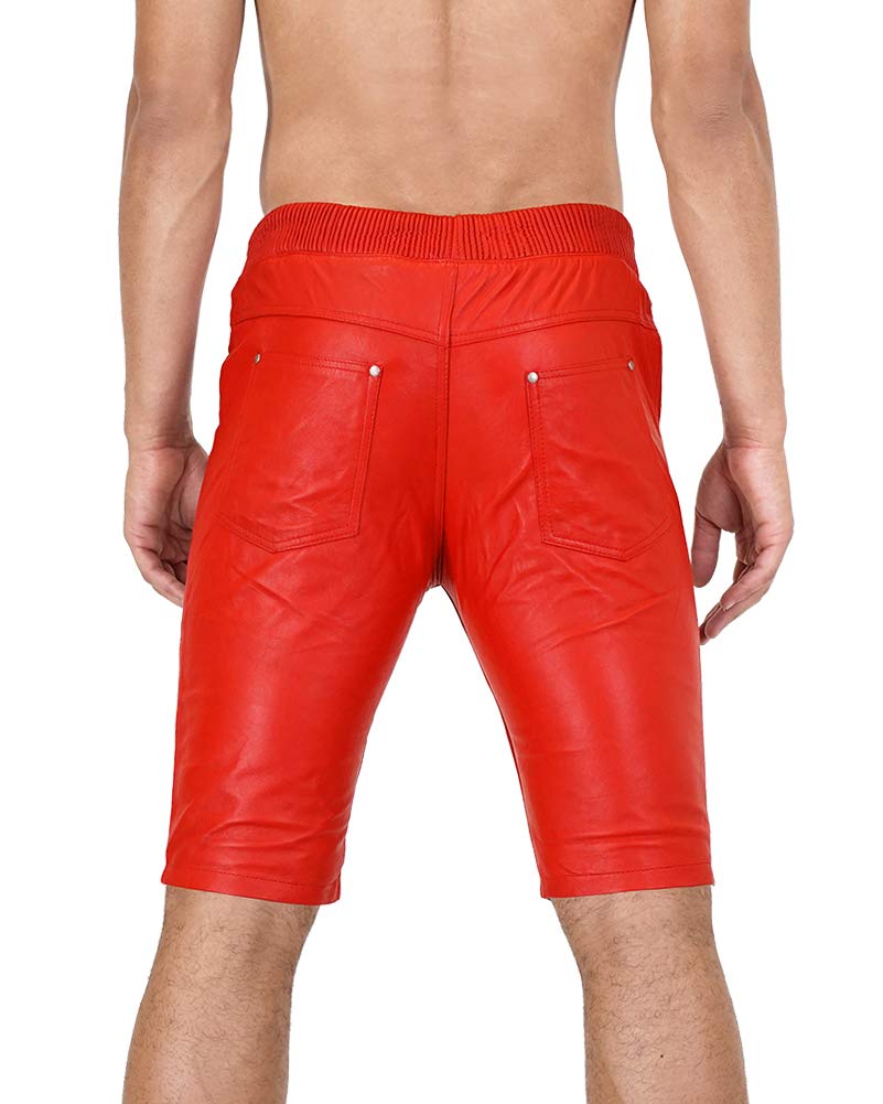 Bockle® Men's Red Lamb Leather Jogger Shorts - Stylish & Comfortable Leather Pants for Casual Wear, Gym, and Outdoor Activities