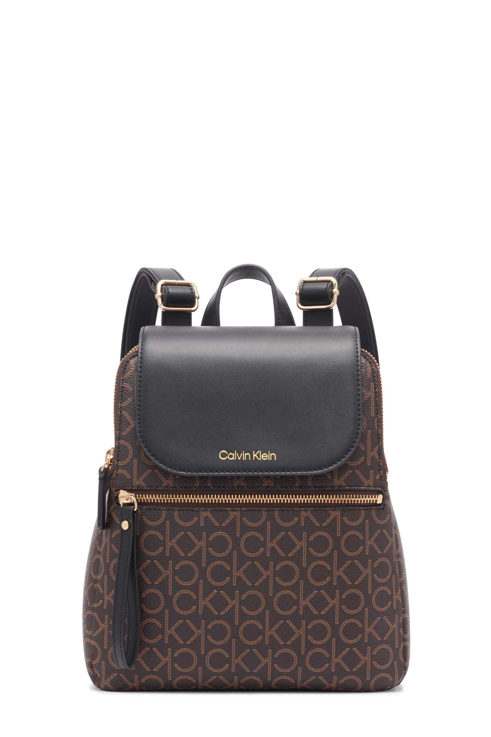 Calvin Klein Reyna Signature Key Item Flap Backpack for Women - Stylish Brown, Khaki & Black Options - Perfect for Work, Travel & Everyday Use