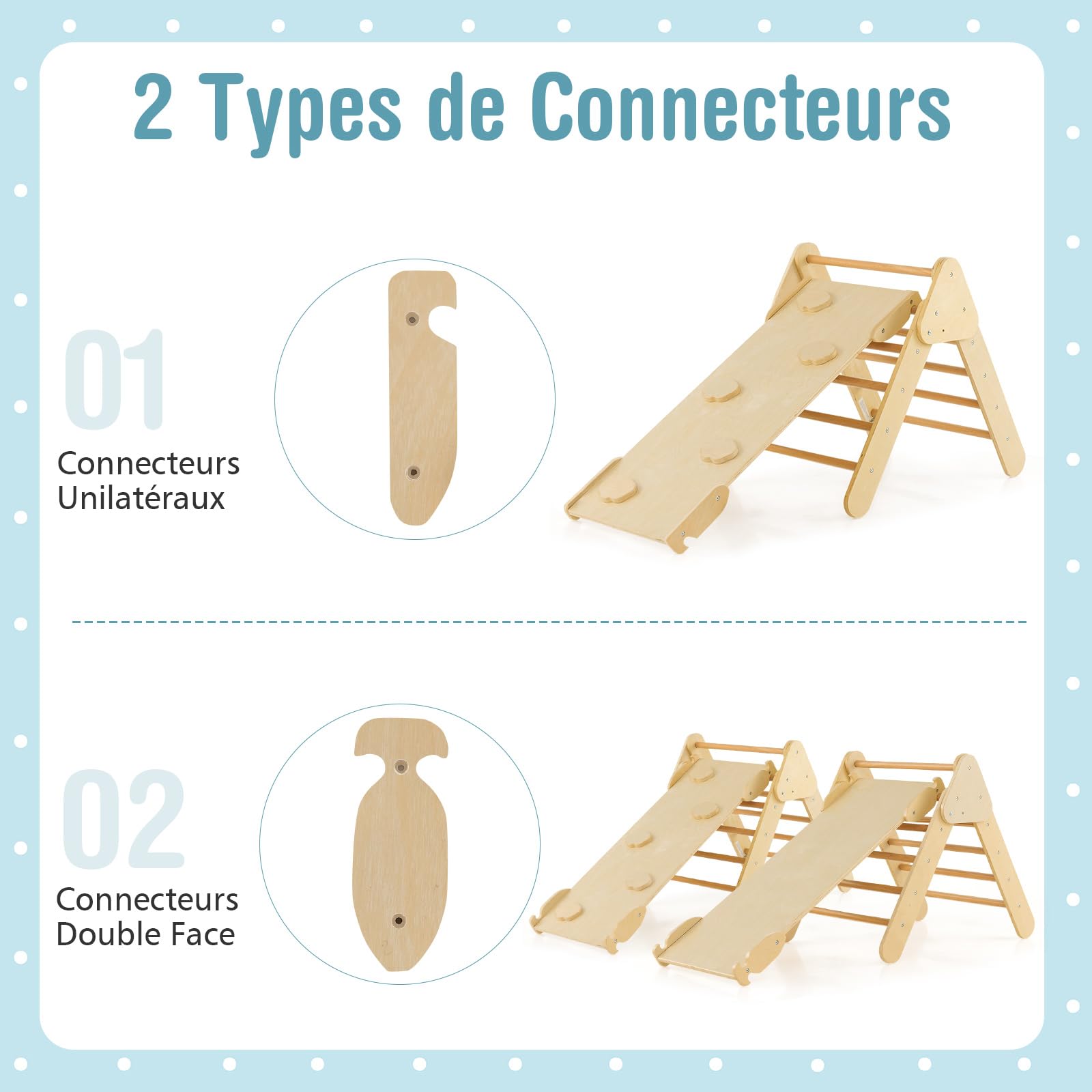 COSTWAY 7-in-1 Montessori Climbing Triangle with Double-Sided Ramp, Slide & Ladder - Solid Beech Wood Toddler Climbing Gym for Kids 1-6 Years (50kg Weight Limit) - Indoor Playroom, Nursery, Preschool Activity Equipment for Motor Skills Development