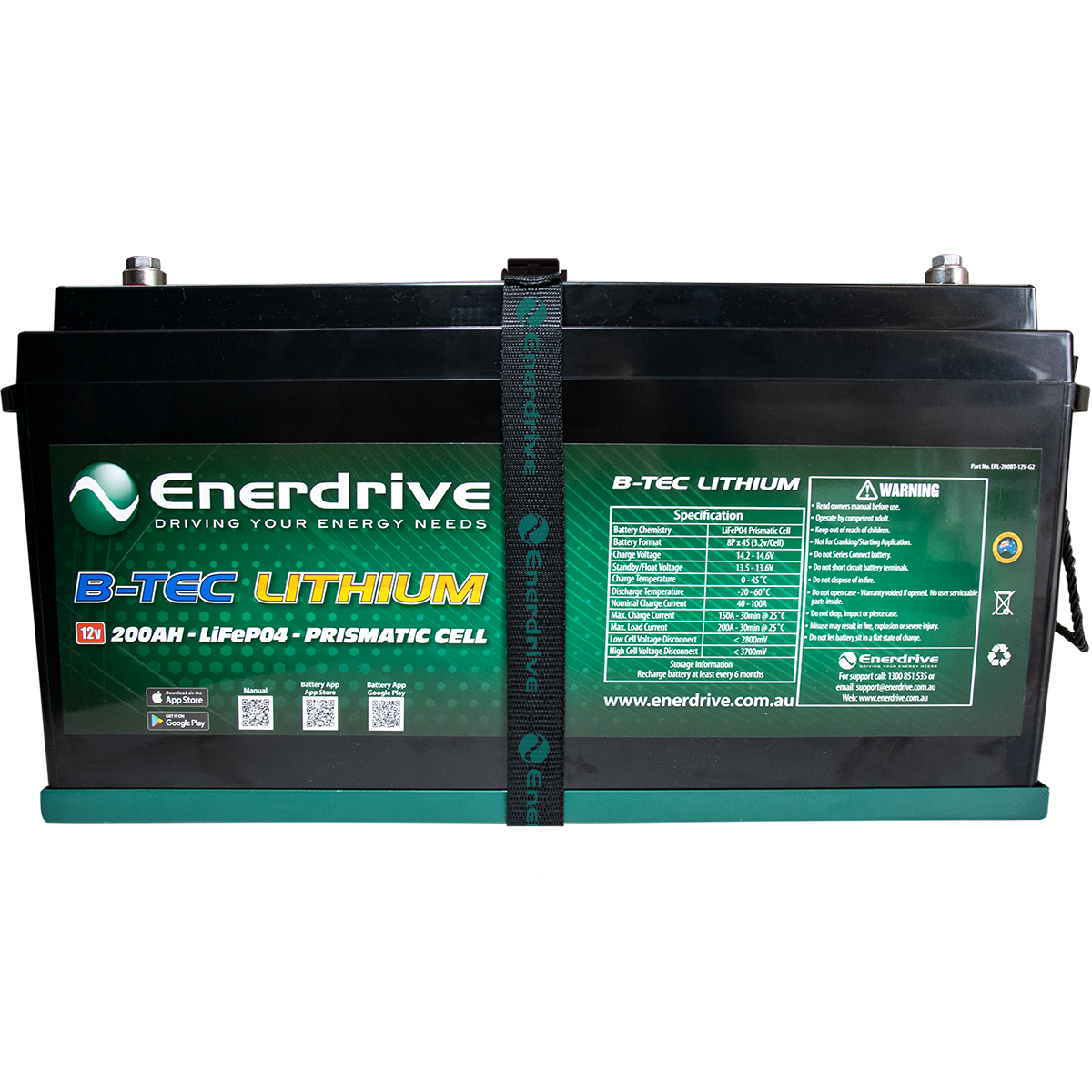 Enerdrive B-TEC 12V 200Ah G2 Deep Cycle Lithium Battery for RVs, Boats, Solar Systems & Off-Grid Power Storage