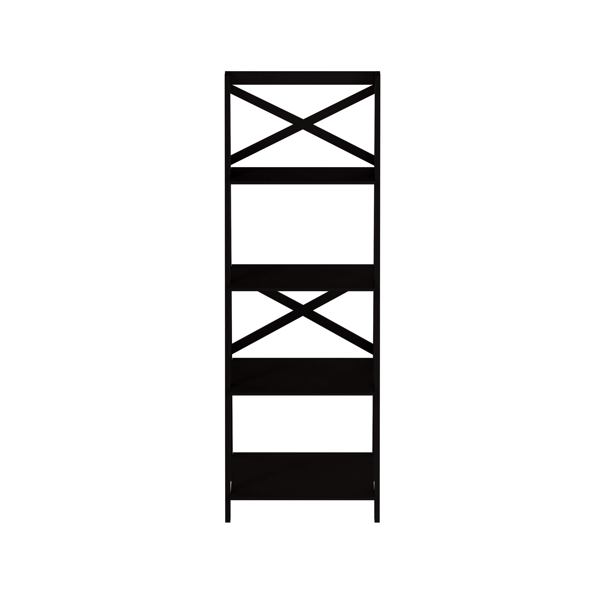 Lavish Home 4-Tier Ladder Bookshelf - Sturdy Freestanding Bookcase with X-Back Design, Space-Saving Leaning Shelf for Living Room, Bedroom or Office Decor (Black) - Perfect for Displaying Books, Plants & Decorative Items