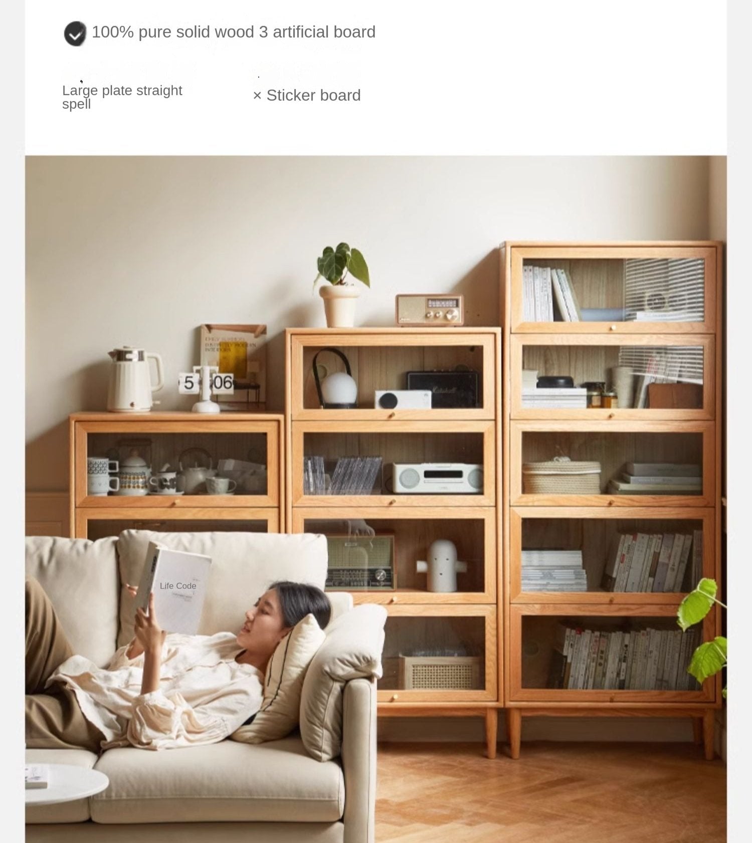 Premium Oak Solid Wood Multi-Layer Flip Door Glass Bookcase - Stylish Home Office Library Storage for Books, Decor & Collectibles