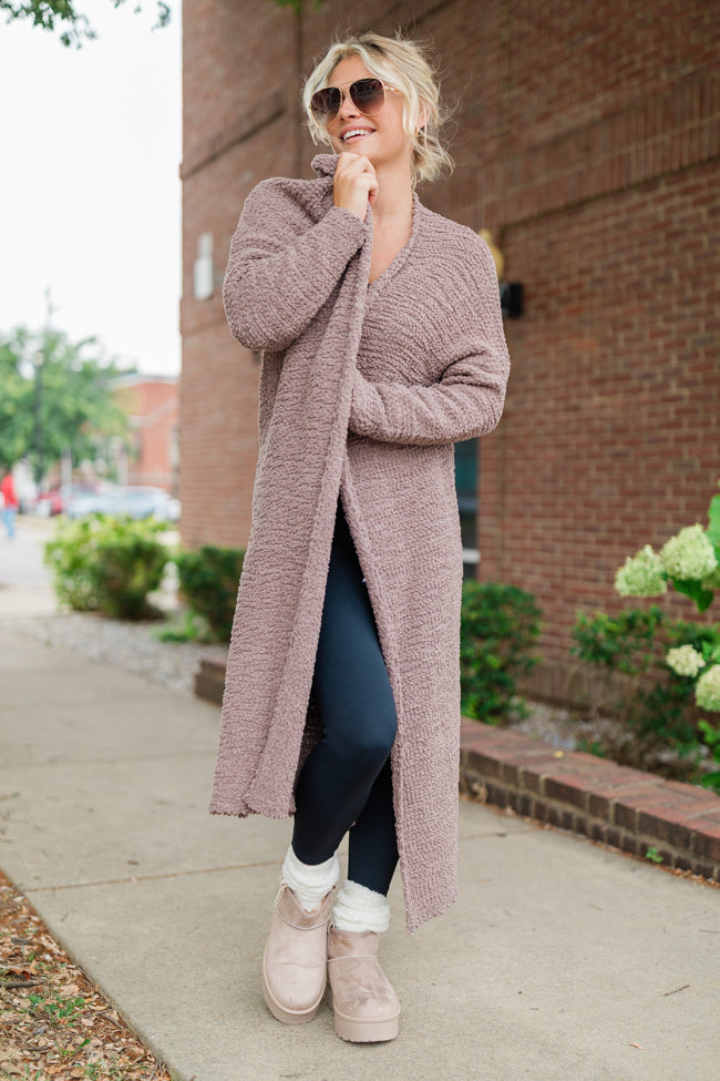 Slow Your Roll Mocha Long Popcorn Cardigan - Cozy Oversized Knit Sweater for Women | Perfect for Fall & Winter Layering, Coffee Dates & Casual Outfits