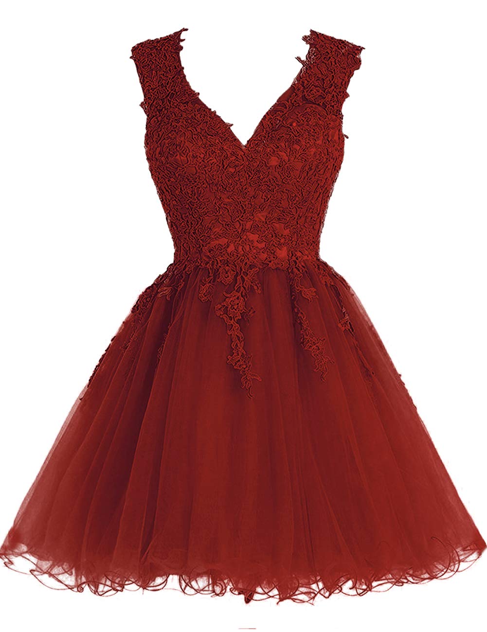 Elegant Short Lace Cocktail Dresses for Homecoming & Prom - V-Neck Tulle Dress with Appliques - Perfect for Dances, Parties & Special Occasions