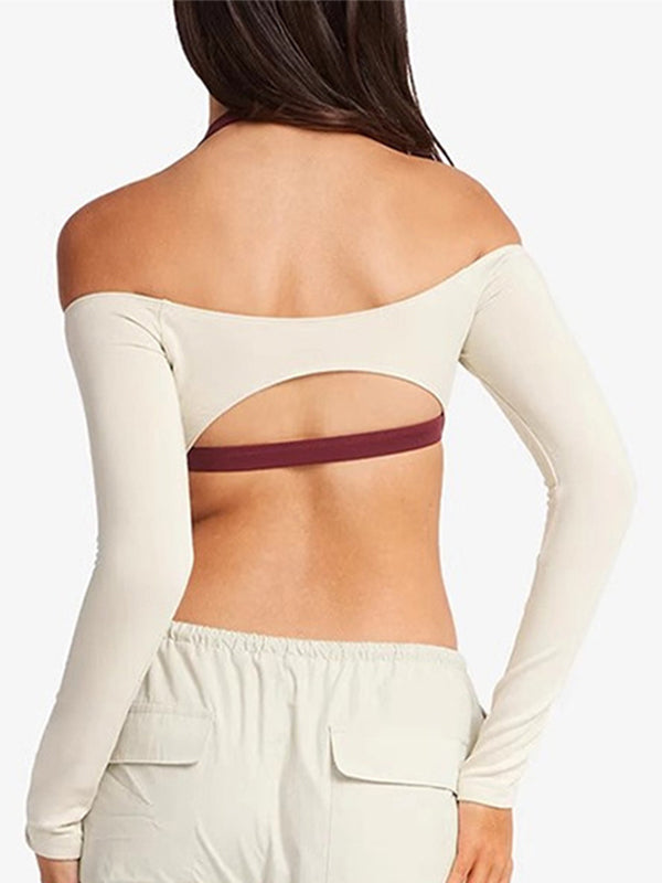 ZASUWA Women's Sexy Solid Color Backless Stretchy Long Sleeve Bodycon Top for Clubwear, Date Night & Fashion Outfits