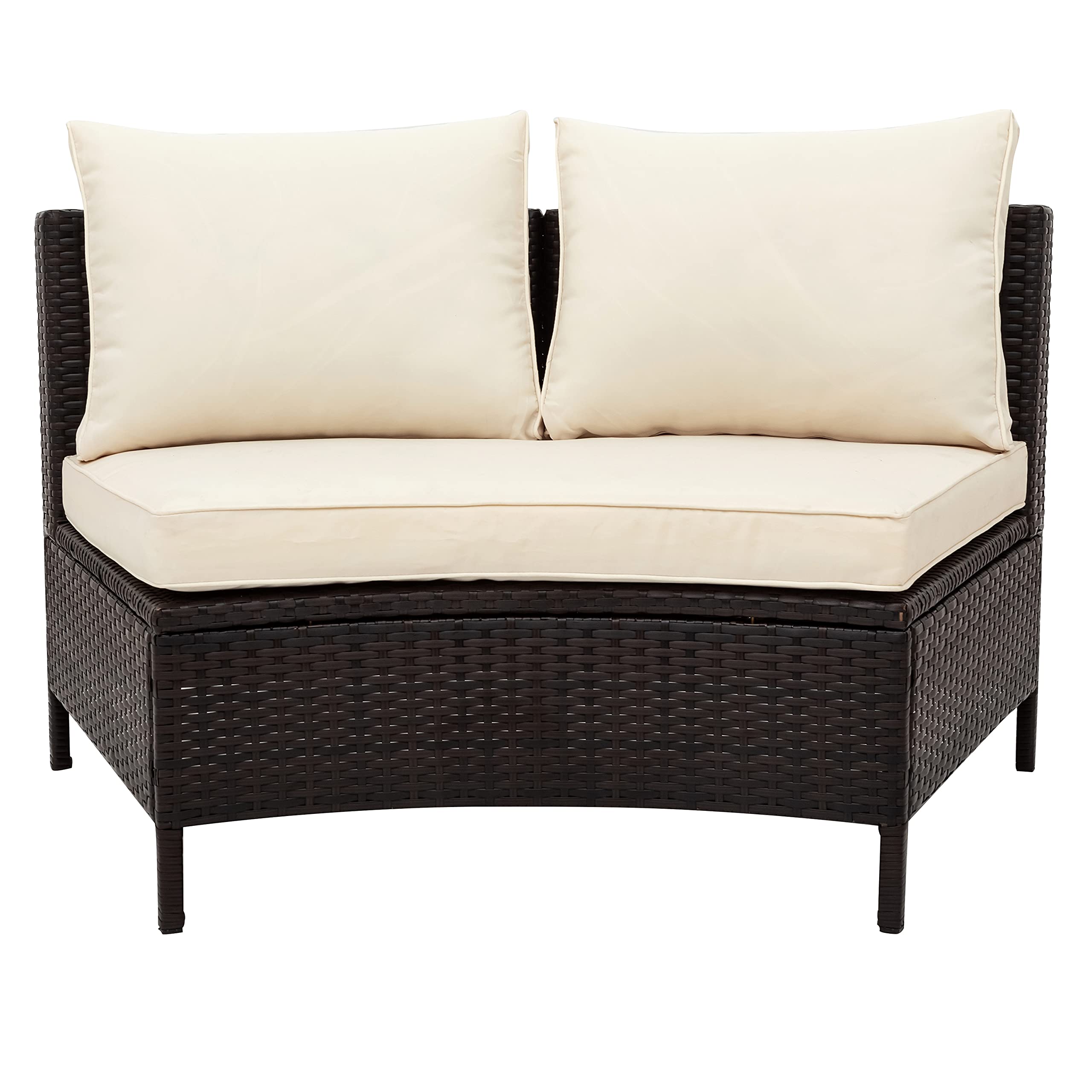 5-Piece Half Moon Patio Sectional Sofa Set - All-Weather PE Rattan Wicker Outdoor Furniture with Pillows, Cushions & Tempered Glass Table - Perfect for Backyard, Garden, and Poolside Relaxation