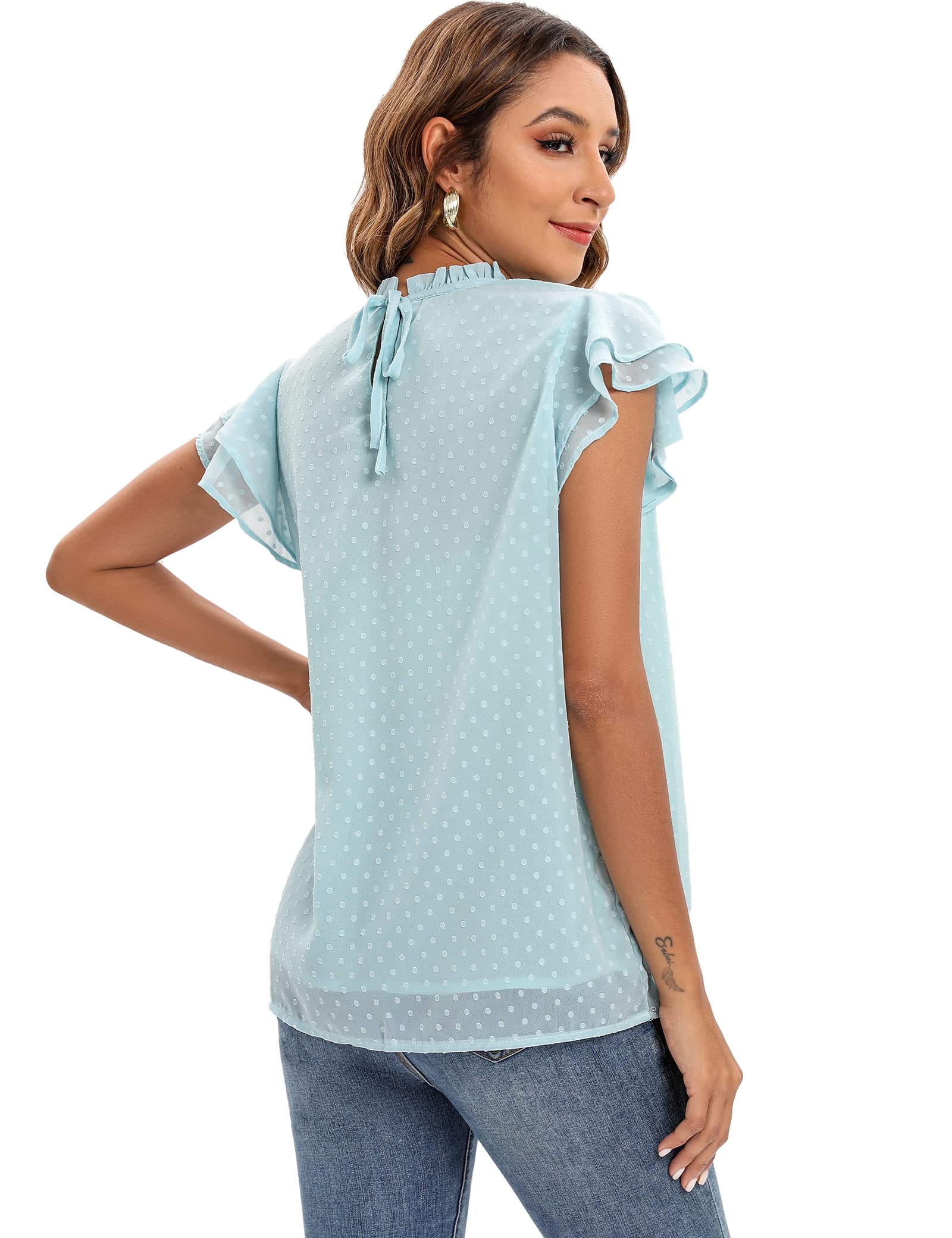 MANAIXUAN Women's Ruffle Short Sleeve Blouse - Swiss Dot Summer Work Shirt for Office, Date Night & Casual Outings - Cute Ladies Tops for Business & Vacation Wear