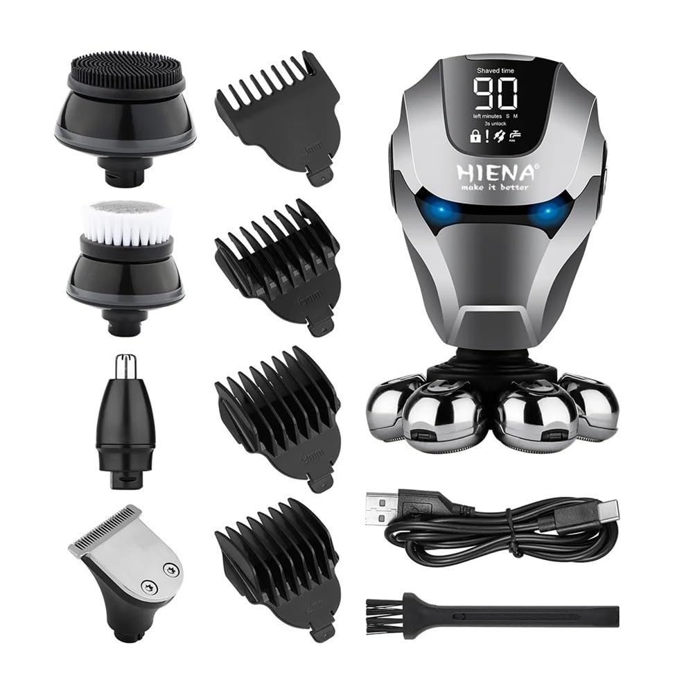 Men's Electric Shaver - Rechargeable Cordless Razor with 7 Floating Heads, Nose Hair Trimmer & Facial Cleansing Brush | Full Head Shaving Kit for Smooth Shave at Home, Travel & Gym