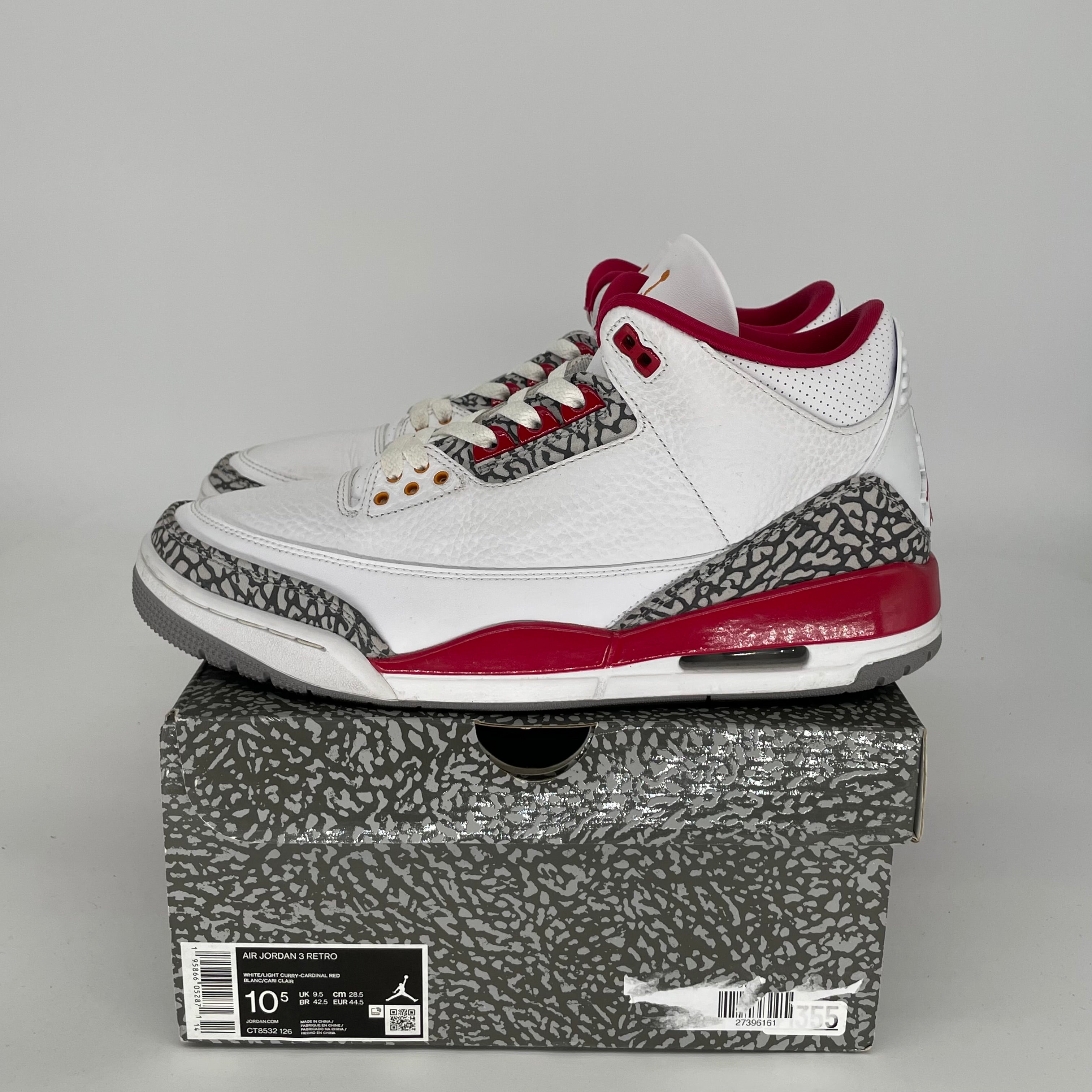 AIR JORDAN 3 CARDINAL Retro Basketball Shoes Men's Size 10.5 (CT8532-126) - Authentic Sneakers for Streetwear & Basketball Games