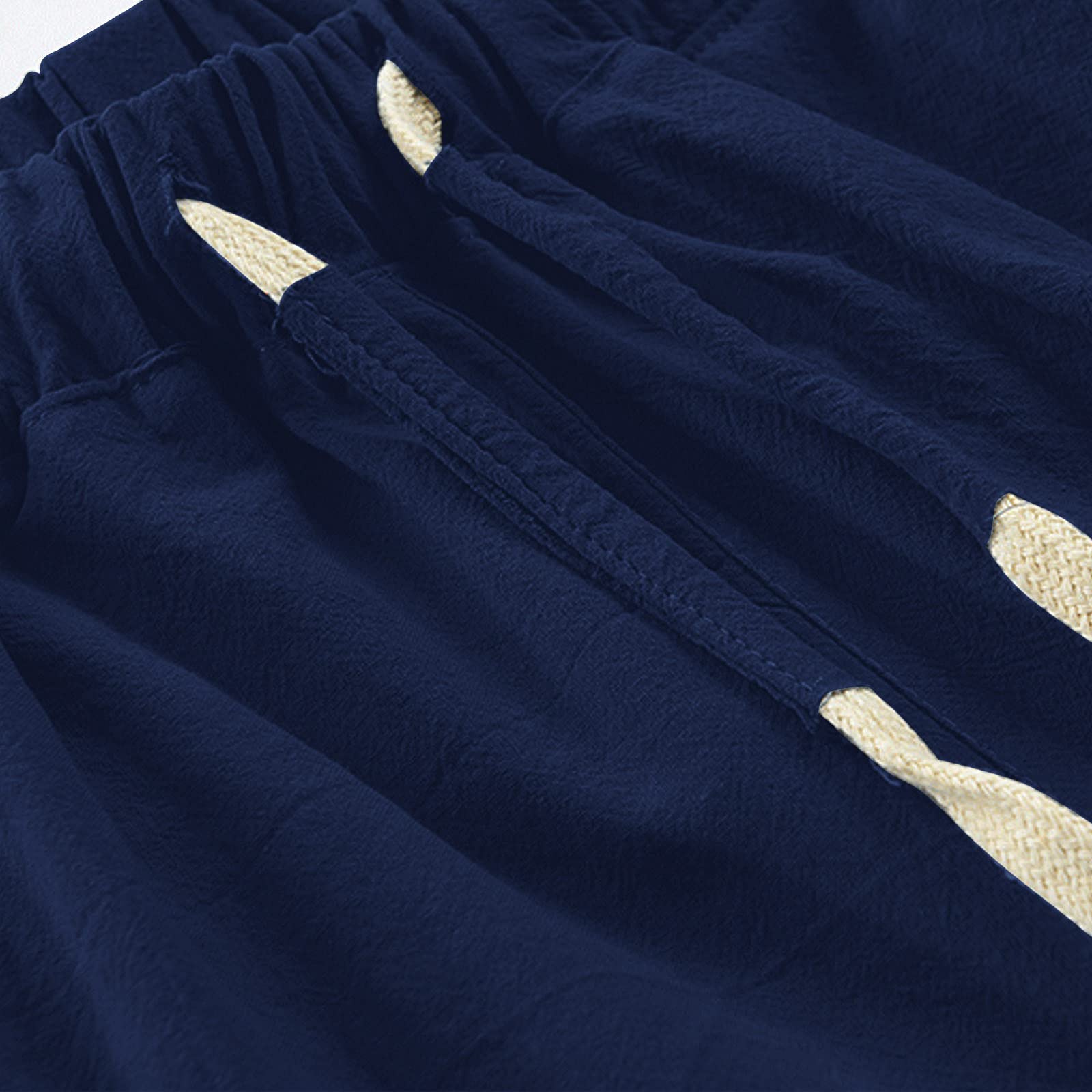 Men's Linen Capri Pants - Lightweight Casual Harem Pants with Drawstring Elastic Waist, 3/4 Length Baggy Yoga Pants for Beach, Summer & Lounge Wear
