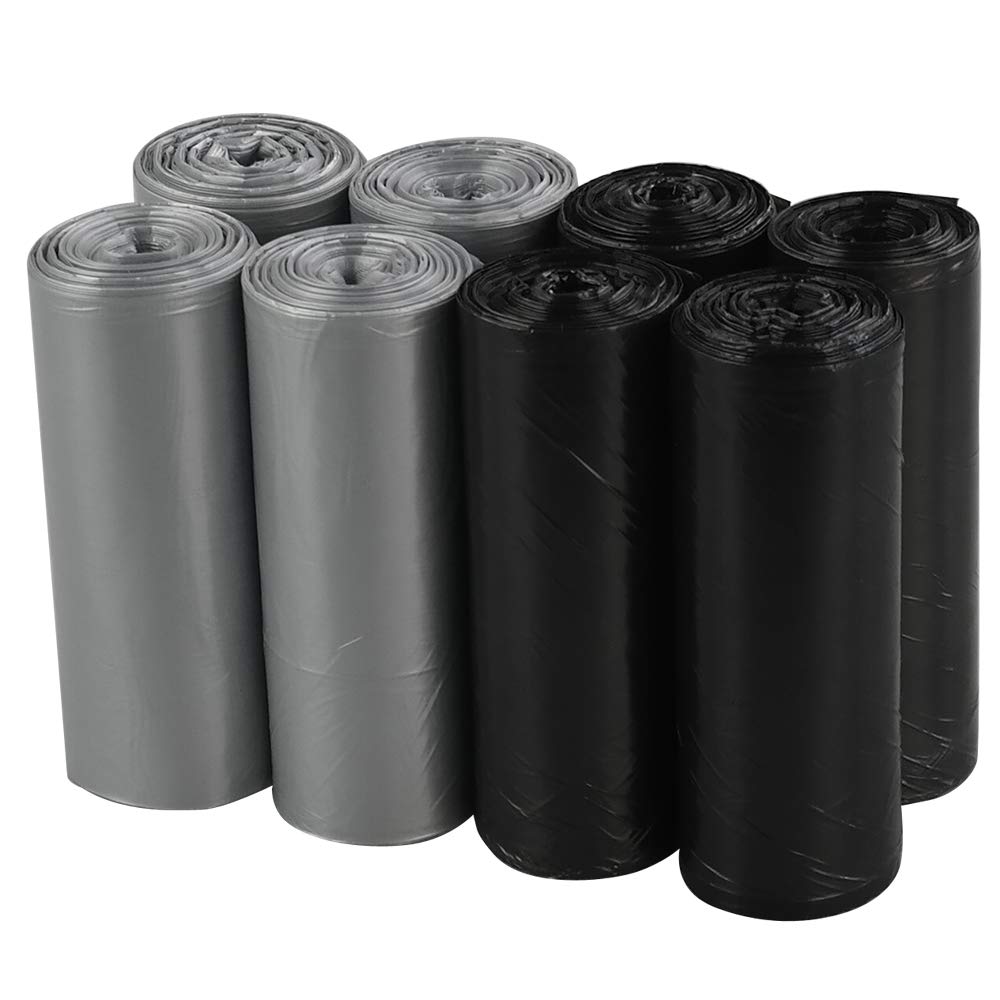 Yuright 10 Gallon Kitchen Trash Bags - 200 Count Heavy Duty Wastebasket Garbage Bags in Black & Grey for Home, Office, and Commercial Use - Perfect for Kitchen, Bathroom, and Outdoor Waste Disposal
