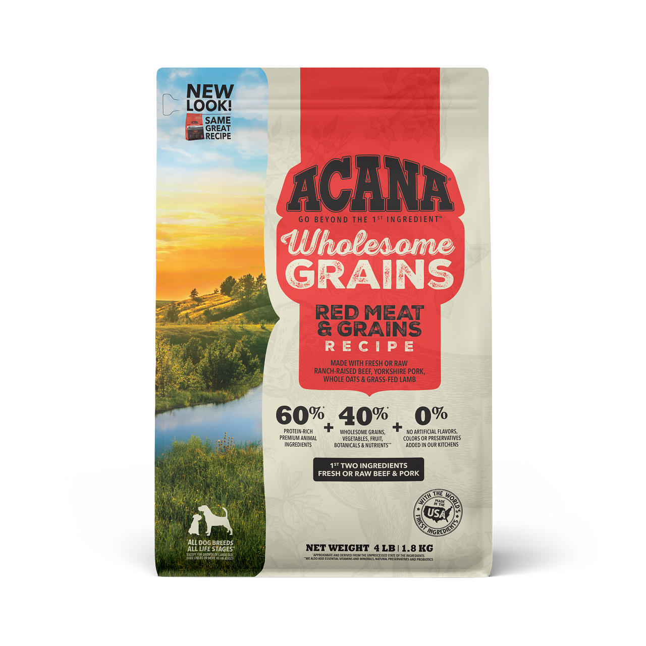 Acana Wholesome Grains Dry Dog Food with Red Meat - High Protein Grain-Inclusive Kibble for Adult Dogs - Perfect for Active Pets & Daily Nutrition