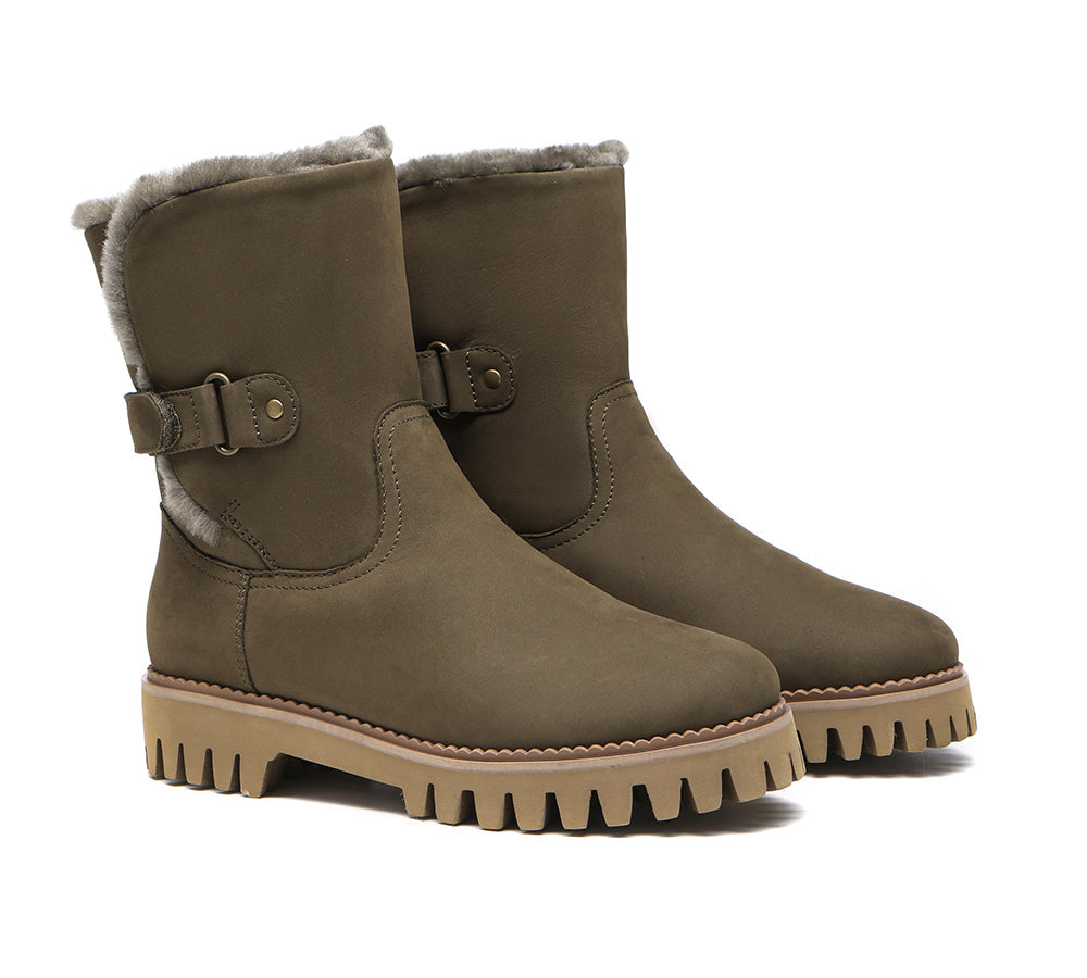 EVERAU® Women's Sheepskin Wool Mid Calf Boots - Tina Style Winter Fashion Boots for Women - Perfect for Cold Weather, Snow, and Casual Outfits