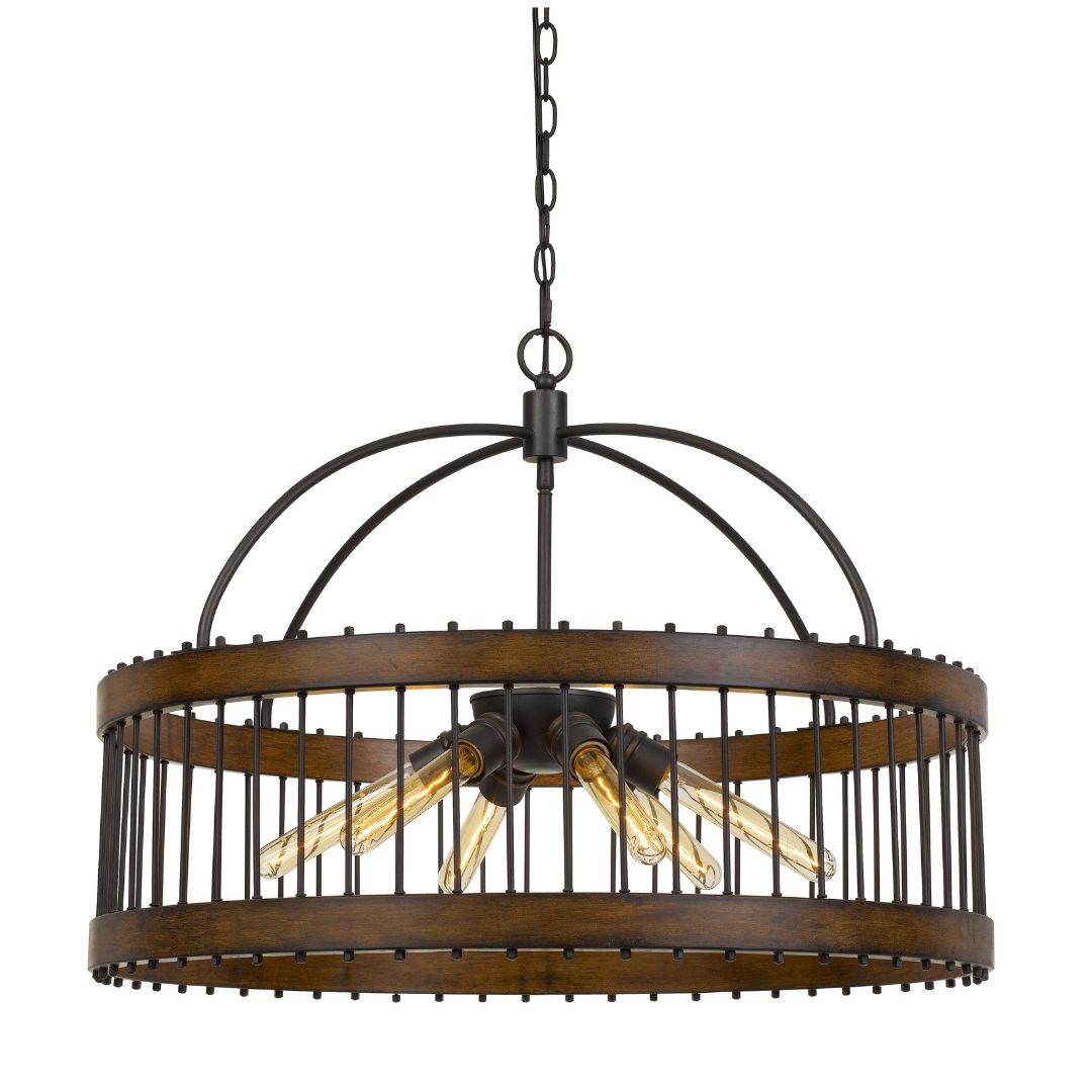 Cal Lighting Cantania 60W X 6 Metal Pendant Light Fixture - 30 Inch Industrial Chandelier for Dining Room, Kitchen Island, and Foyer Lighting