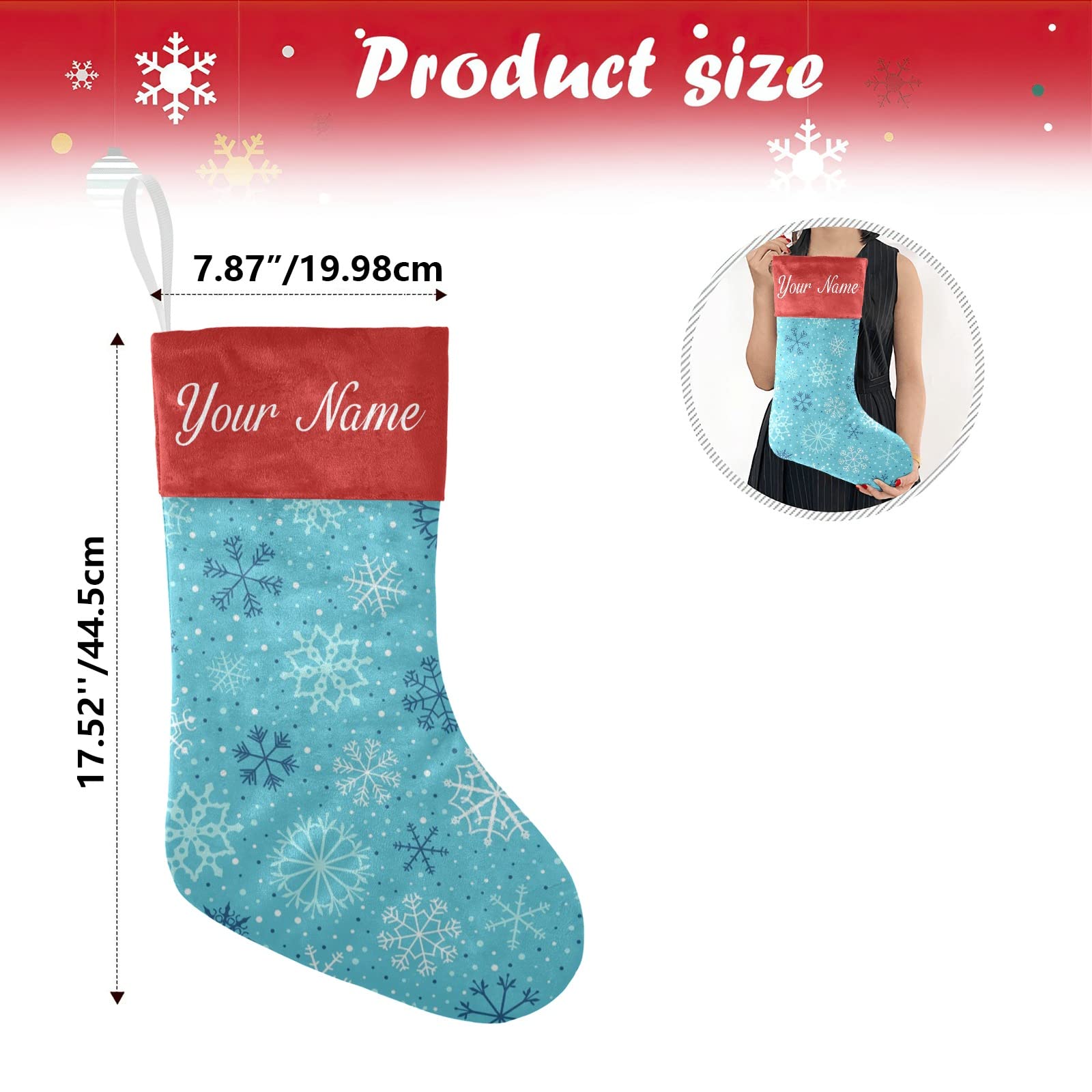 Personalized Snowflake Blue Christmas Stockings with Custom Names - 17.52 x 7.87 Inch Holiday Decor for Family, Party & Gift Exchange - Perfect for Fireplace Mantel, Tree Decorations and Festive Home Decor