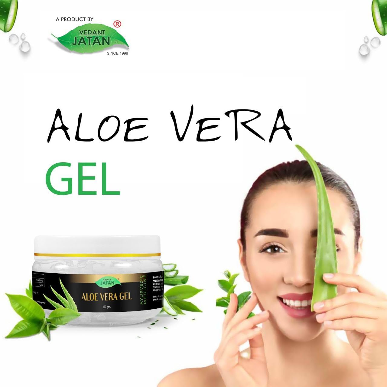 VEDANT JATAN Pure Aloe Vera Gel for Skin & Hair Care - Natural Moisturizer for Face, Acne Scars & Dark Circles (150g) | Perfect for Daily Hydration, Sunburn Relief & Hair Growth