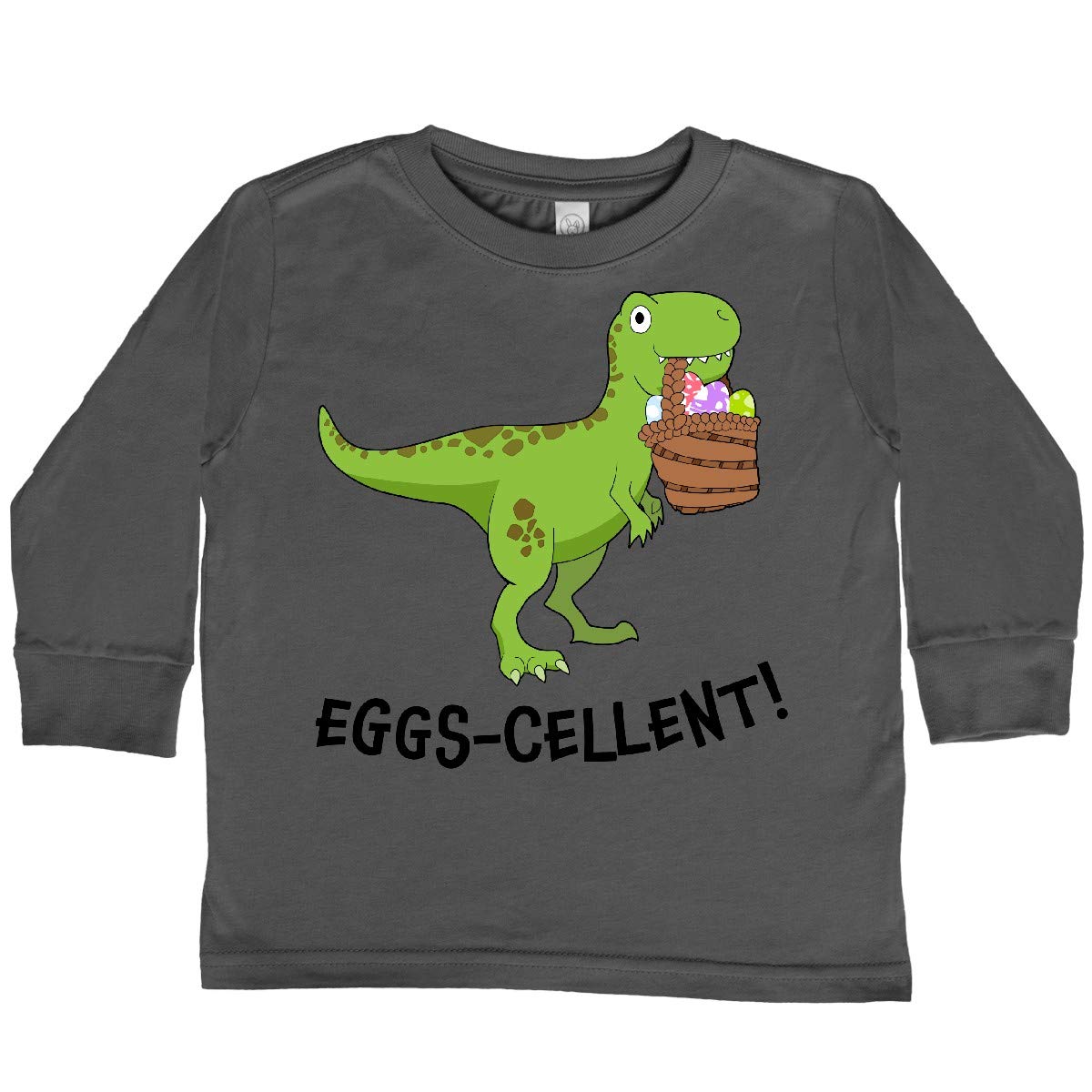 Inktastic Eggs-cellent Cute Easter T-Rex Dinosaur Toddler Long Sleeve T-Shirt - Fun Holiday Outfit for Boys & Girls - Perfect for Easter Egg Hunts & Spring Celebrations
