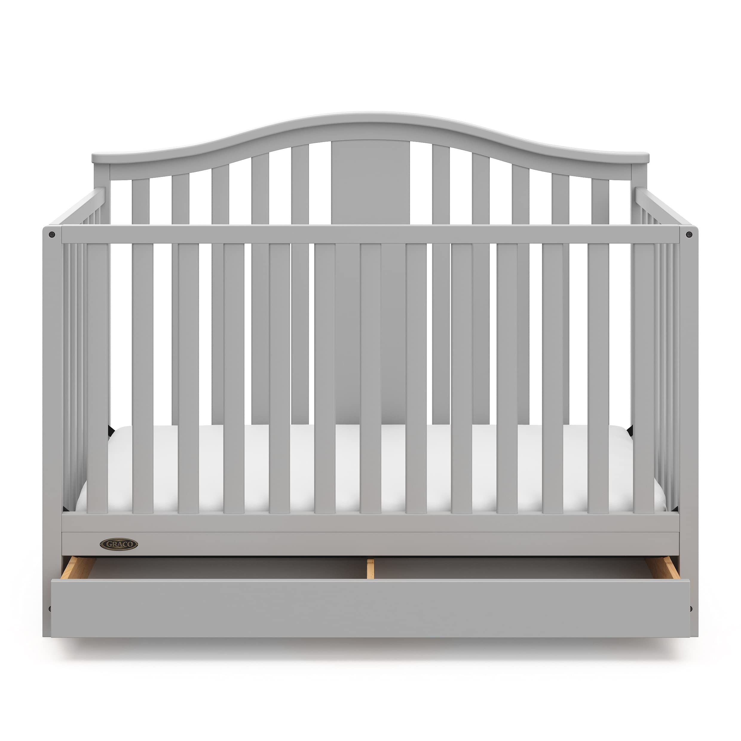 Graco Solano 4-in-1 Convertible Crib with Storage Drawer in Pebble Gray – GREENGUARD Gold Certified, Converts to Toddler & Full-Size Bed | Safe Nursery Furniture for Baby & Kids Room | Space-Saving Design with Built-in Storage