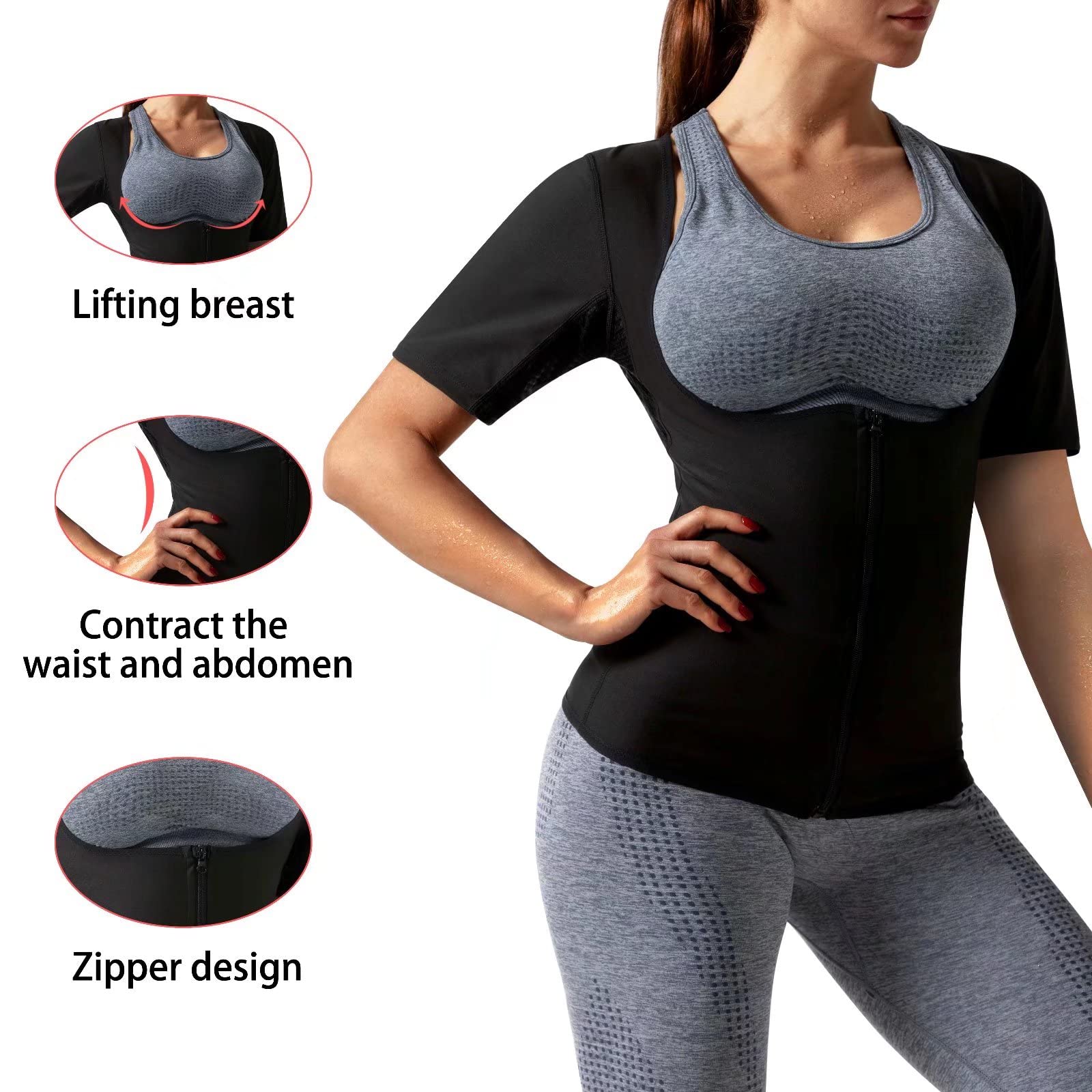 Women's Sauna Shirt for Weight Loss - Waist Trainer Sweat Vest with Zipper | Workout Body Shaper for Fitness, Gym & Sauna Sessions