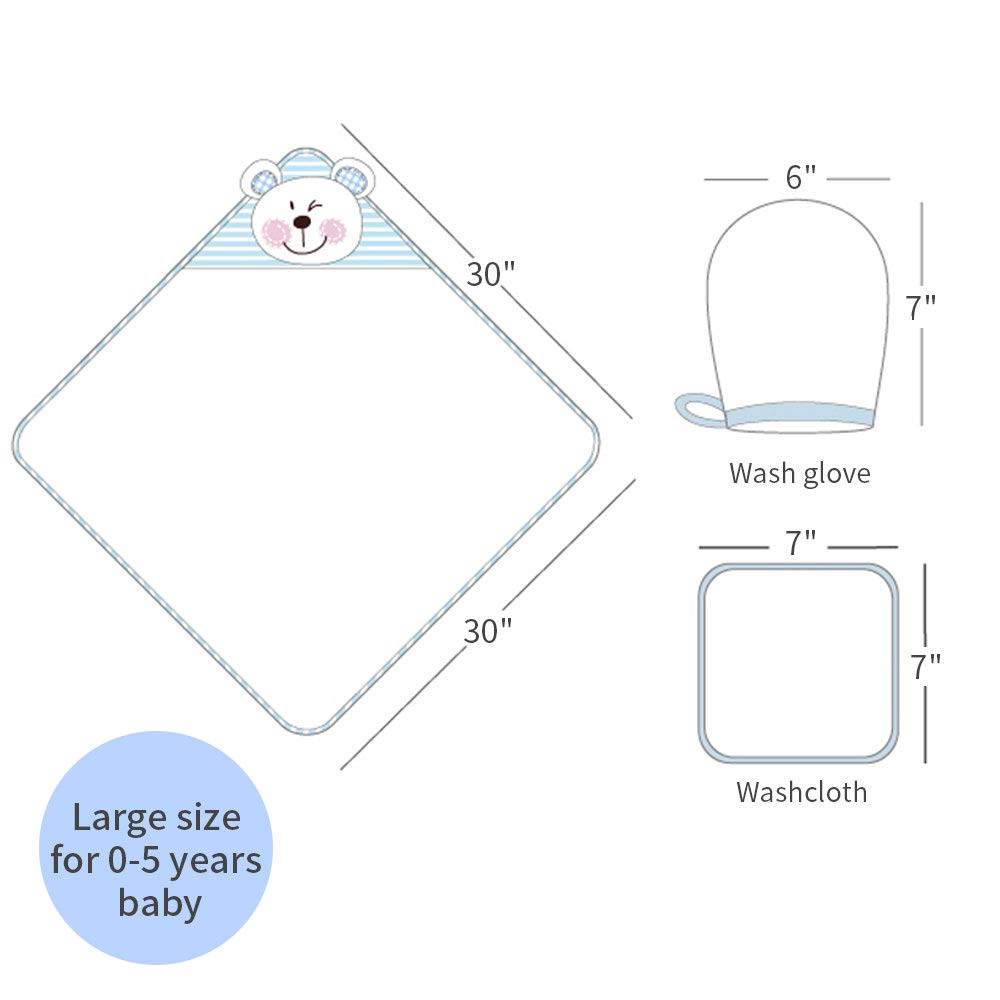 Soft 100% Cotton Baby Hooded Towel Set with Wash Glove & Washcloth - Large 30x30 Inches for Newborns, Infants & Toddlers (0-5 Years) - Perfect Baby Shower Gift for Girls & Boys - Ideal for Bath Time, Swimming & After-Spa Care