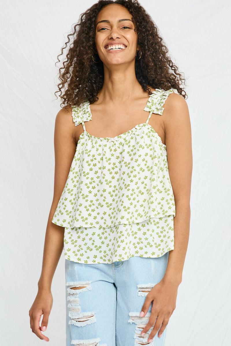 Floral Pleated Strap Layered Tank Top for Women - Summer Casual Blouse, Beach Cover Up, Boho Chic Outfit